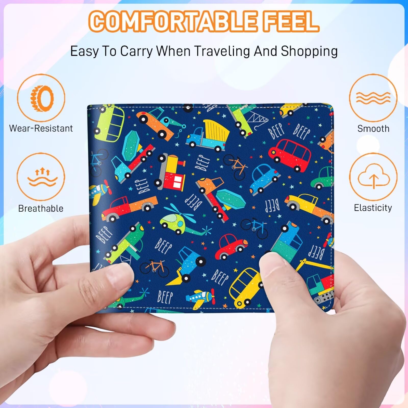 Boys Leather Bifold Wallet - RFID Blocking Credit Card Holder & Cash ID Organizer for Teens | Compact Bi-Fold Design with Construction Vehicle Print | Perfect for School, Travel & Everyday Use