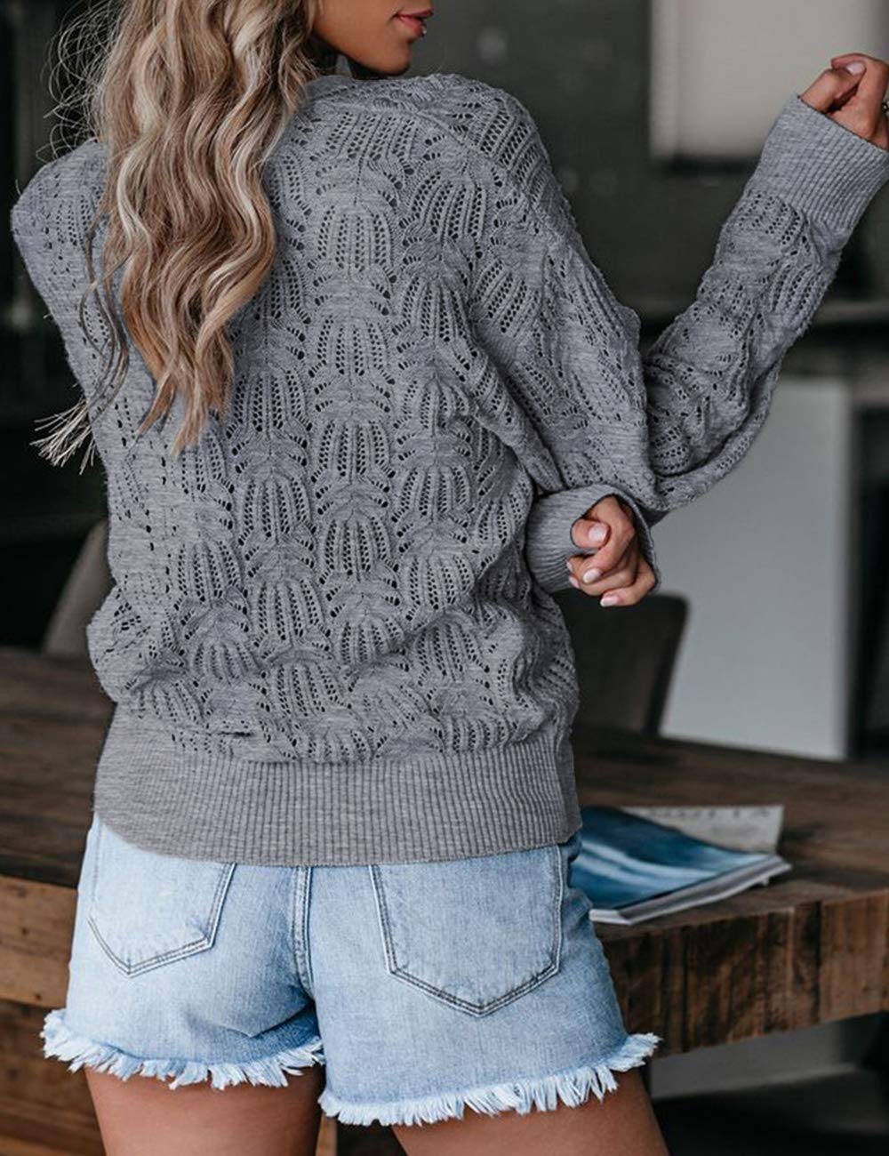 MEROKEETY Women's Deep V-Neck Wrap Sweater Long Sleeve Crochet Knit Pullover Top - Cozy Winter Fashion for Office, Date Night & Casual Outings