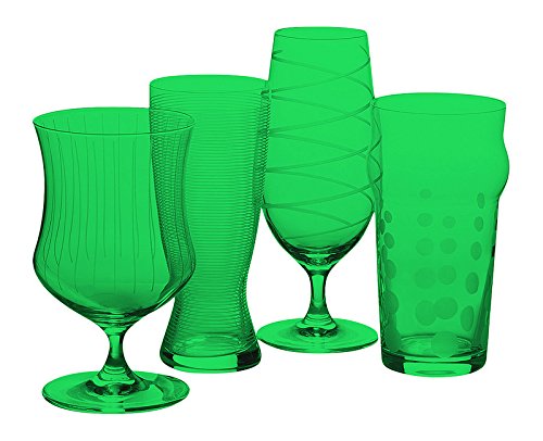 Premium Craft Beer Glasses Set of 4 - Full Emerald Green Color by TableTop King | Perfect for Home Bars, Parties & Gift Giving