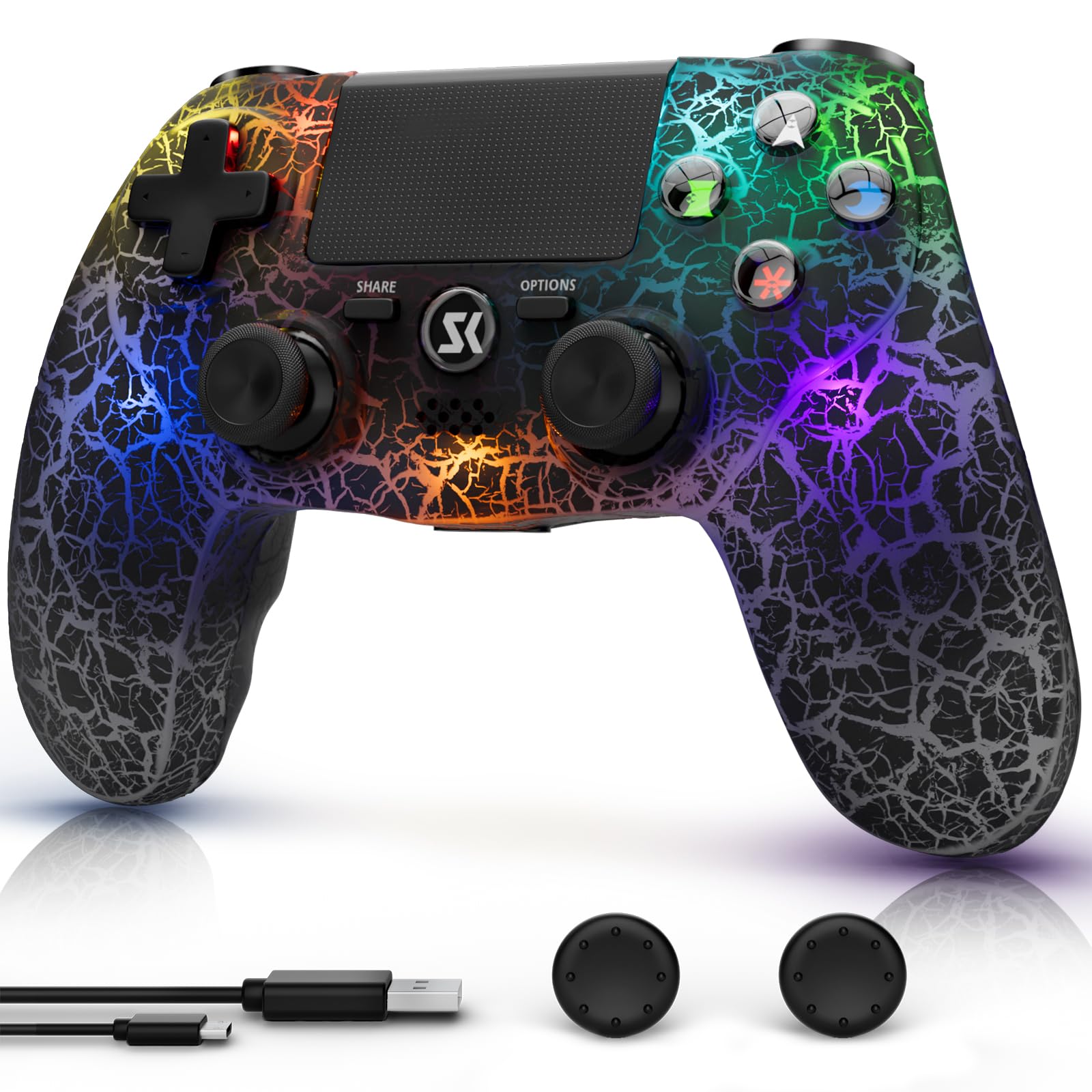Wireless PS4 Controller for PlayStation 4/Pro/Slim - Adjustable RGB Lighting, 1000mAh Battery, 6-Axis Motion Sensor, Dual Vibration, 3.5mm Audio Jack - Black | Perfect for Gaming, Streaming & Long Play Sessions
