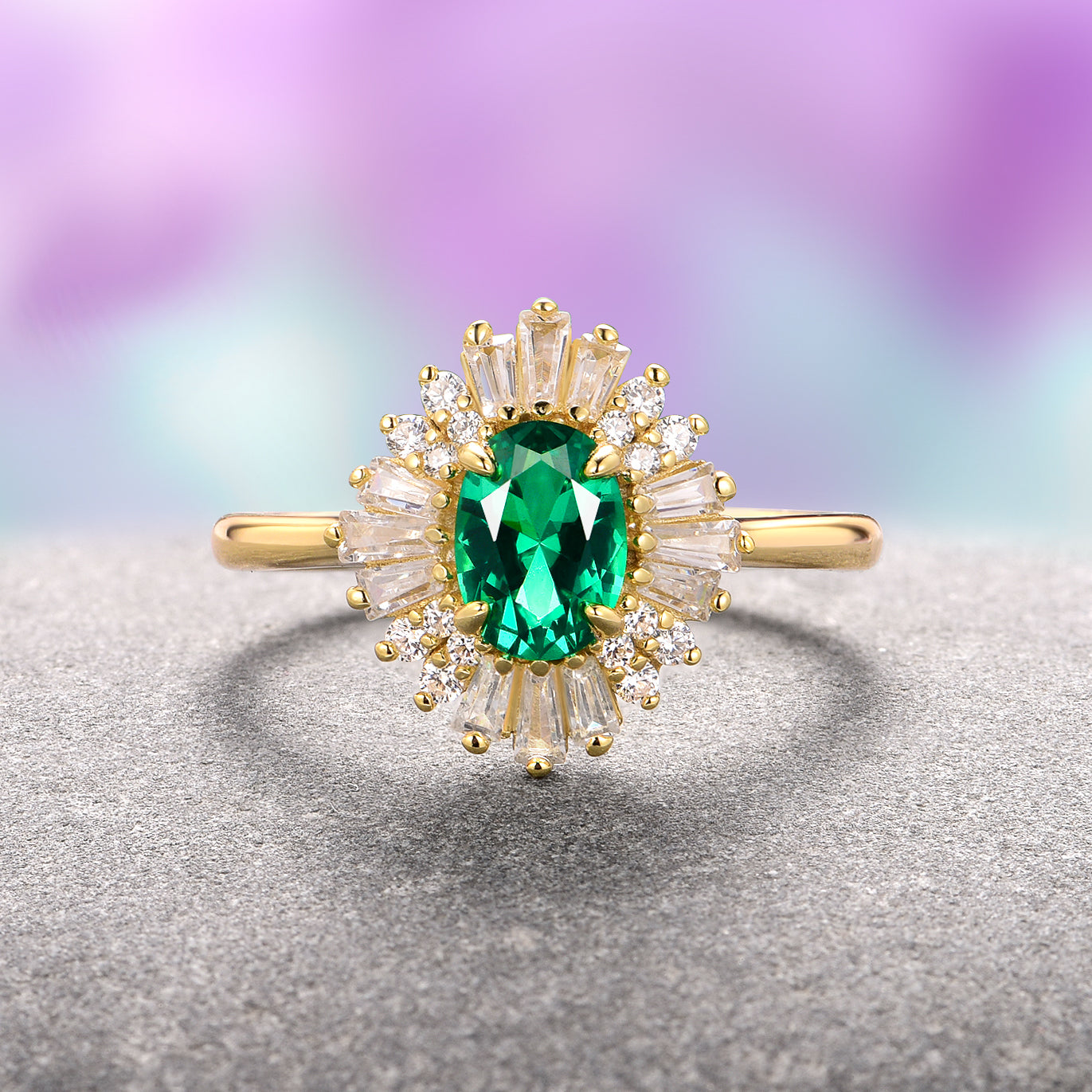 14K Solid Yellow Gold Victoria Emerald Ring for Women - Elegant Jewelry Gift for Engagement, Anniversary & Special Occasions
