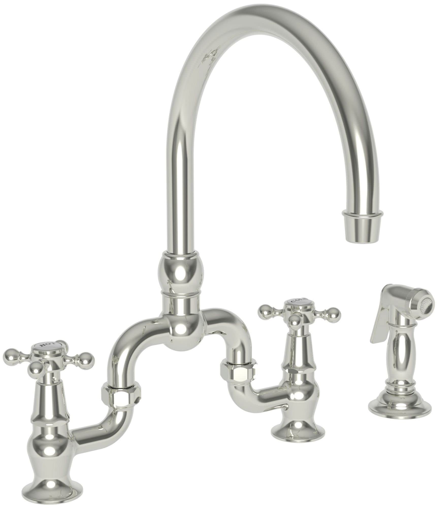 Chesterfield 9460 Polished Nickel Kitchen Bridge Faucet with Side Spray - Modern Pull-Out Sprayer for Sink - Perfect for Home Kitchen, Restaurant, and Commercial Use
