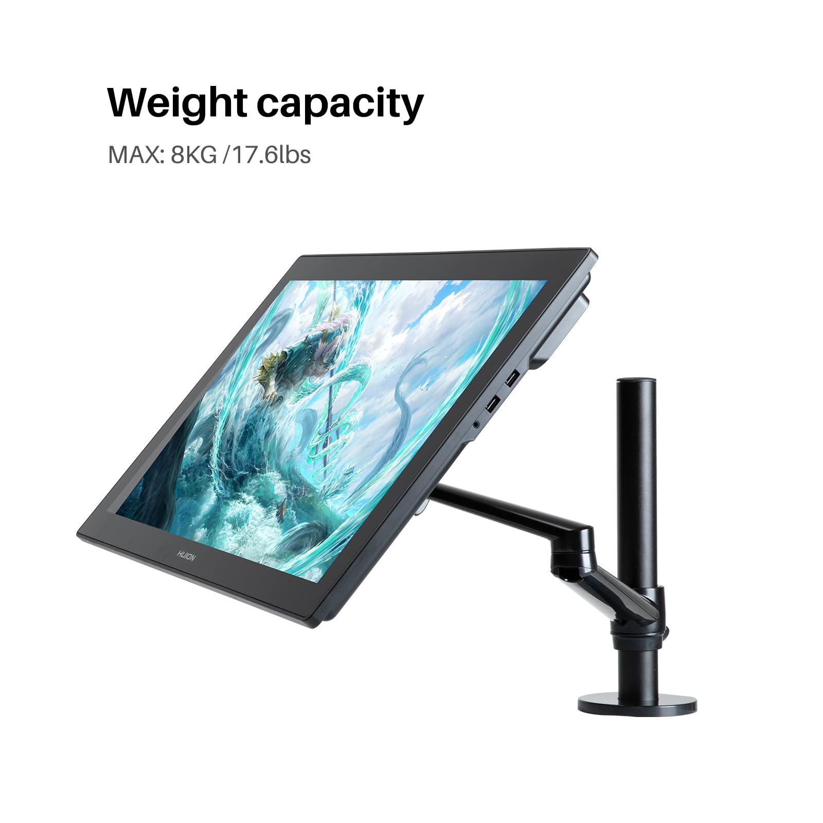 HUION Single Monitor Arm - Heavy Duty Adjustable VESA Desk Mount for 13-32 Inch Monitors up to 17.6 lbs, with Clamp/Grommet Base - Perfect for Home Office, Gaming Setup & Workspace Ergonomics