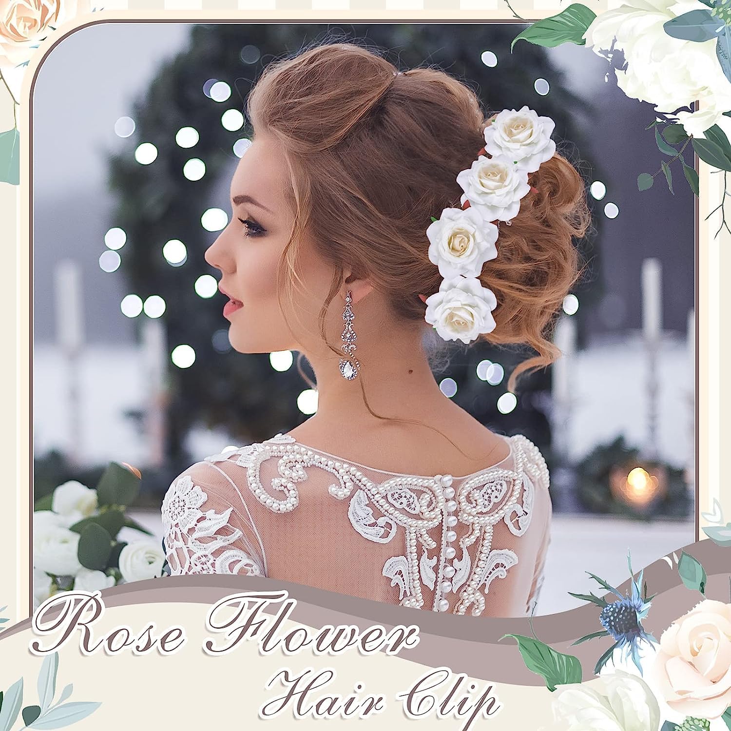 SHIVAMKRAFT 6-Piece Artificial Rose Hair Clips for Women - White & Red Floral Hair Accessories for Wedding, Bridal, Party Hairstyles - Elegant Hair Clips with Roses for Daily Wear & Special Occasions