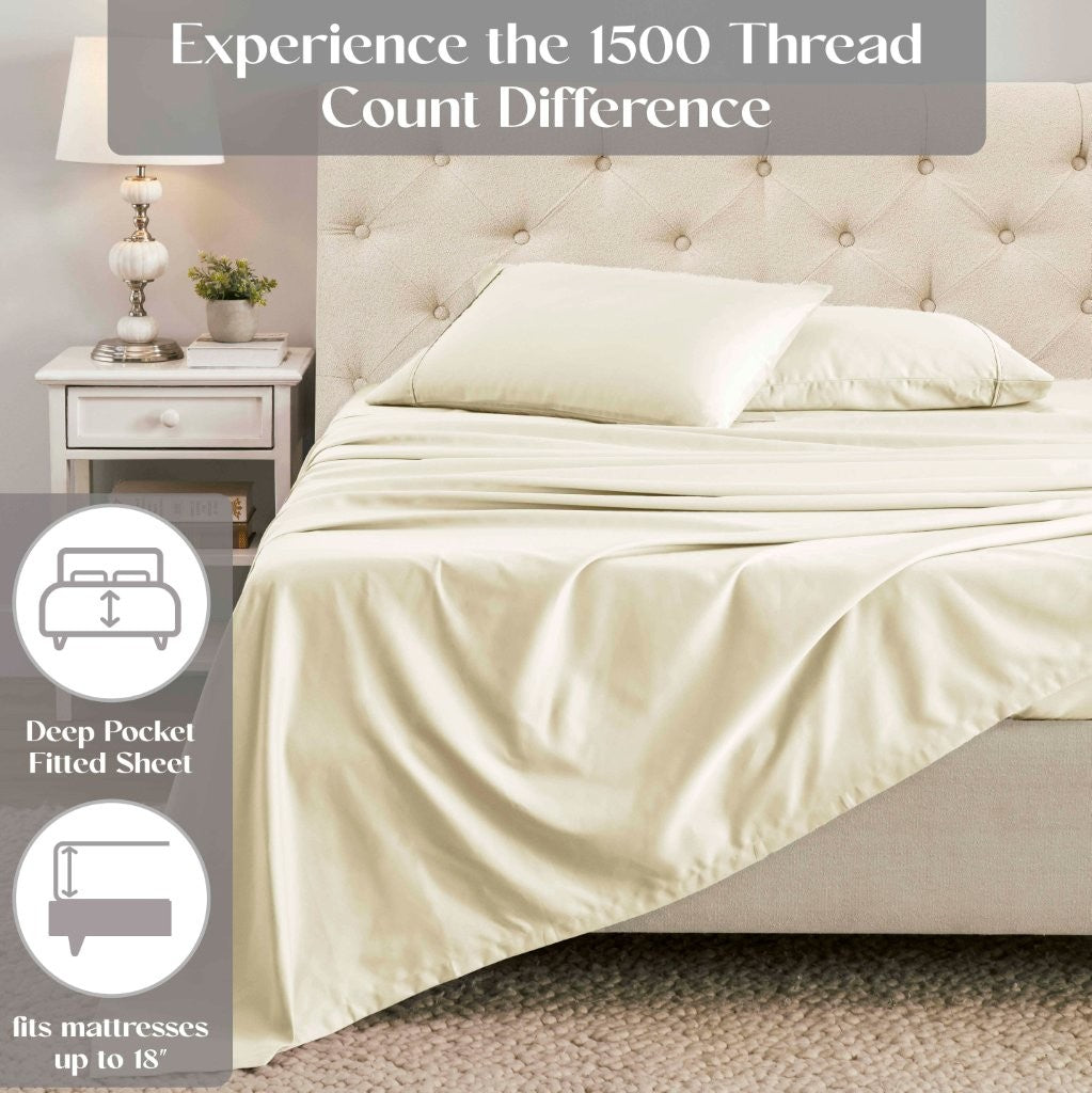 Premium 1400-1500 Thread Count Cotton Blend Deep Pocket Bed Sheet Set - Ultra Soft & Breathable for King, Queen, Full & Twin Beds - Perfect for Home, Hotel & Guest Room Comfort