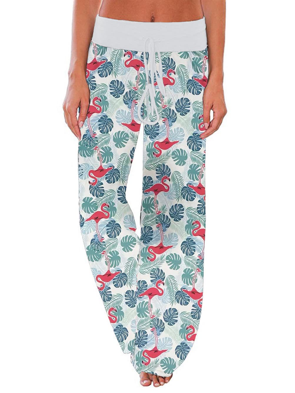 iChunhua Women's Floral Print Palazzo Pants - Stretchy Wide Leg Lounge Pants with Drawstring Waist for Yoga, Travel & Casual Wear