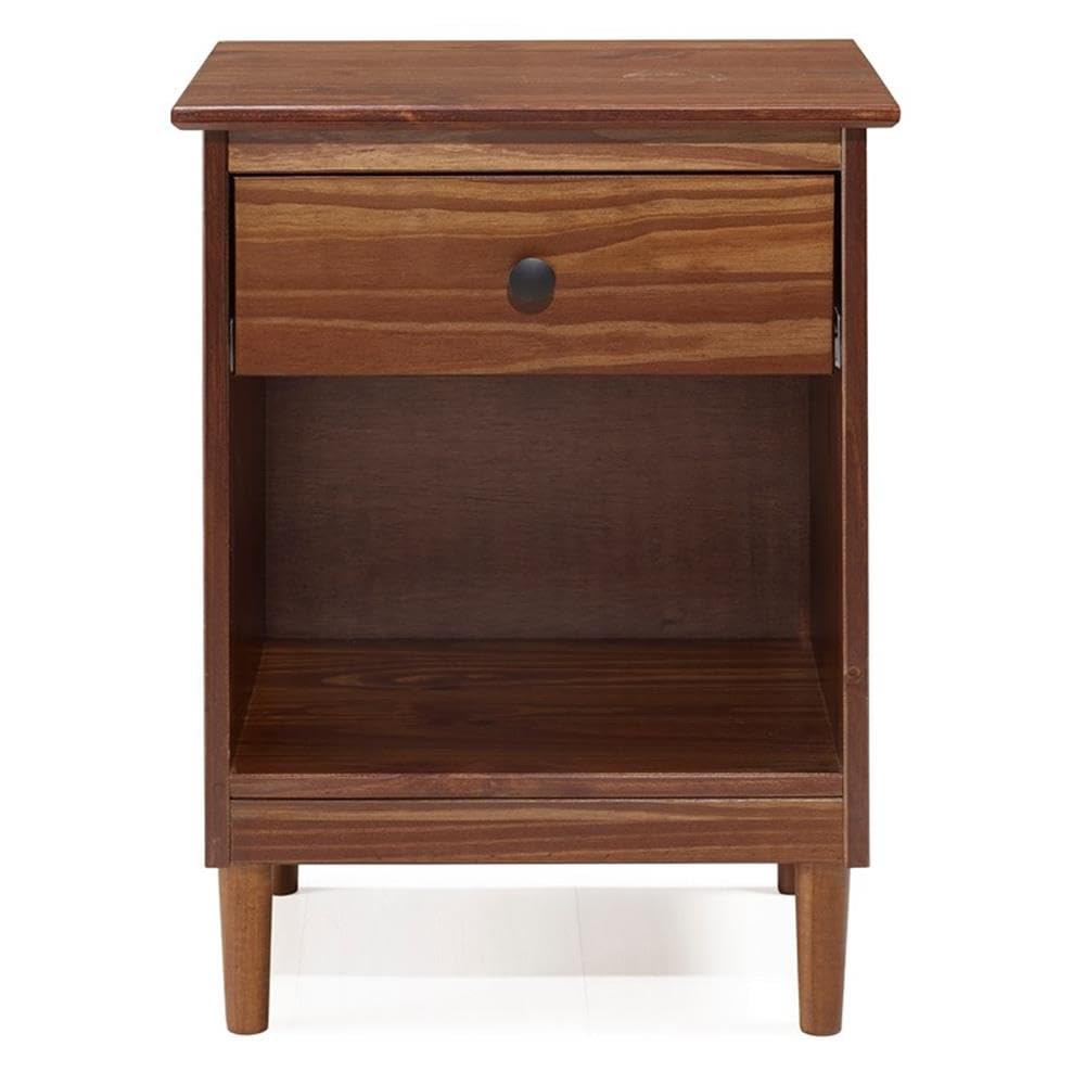 Home Square 2-Piece Solid Walnut Wood Nightstand Set with Drawer | Bedroom Furniture for Bedside Storage & Decor