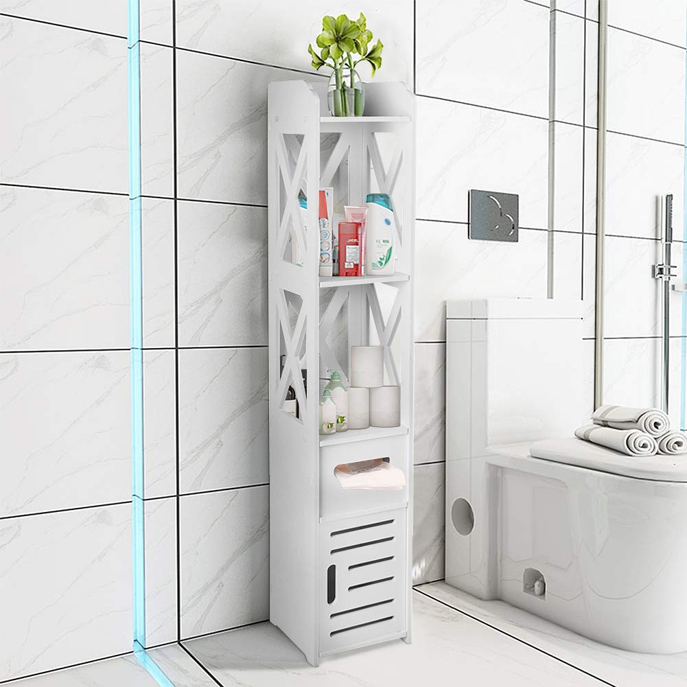 Cocoarm Multifunctional Tall Tower Storage Cabinet - White Wooden Bathroom Floor Cabinet with Shelves, Organizer for Bathroom, Bedroom, Living Room (Set of 2) - Perfect for Storing Towels, Toiletries, and Home Decor