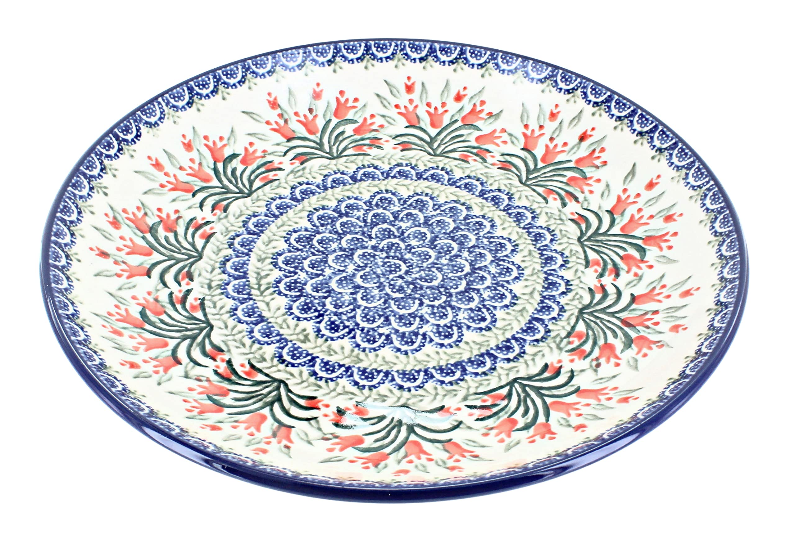 Hand-Painted Blue Rose Polish Pottery Spring Tulip Dinner Plate - Elegant Floral Design for Easter, Mother's Day & Spring Table Decor