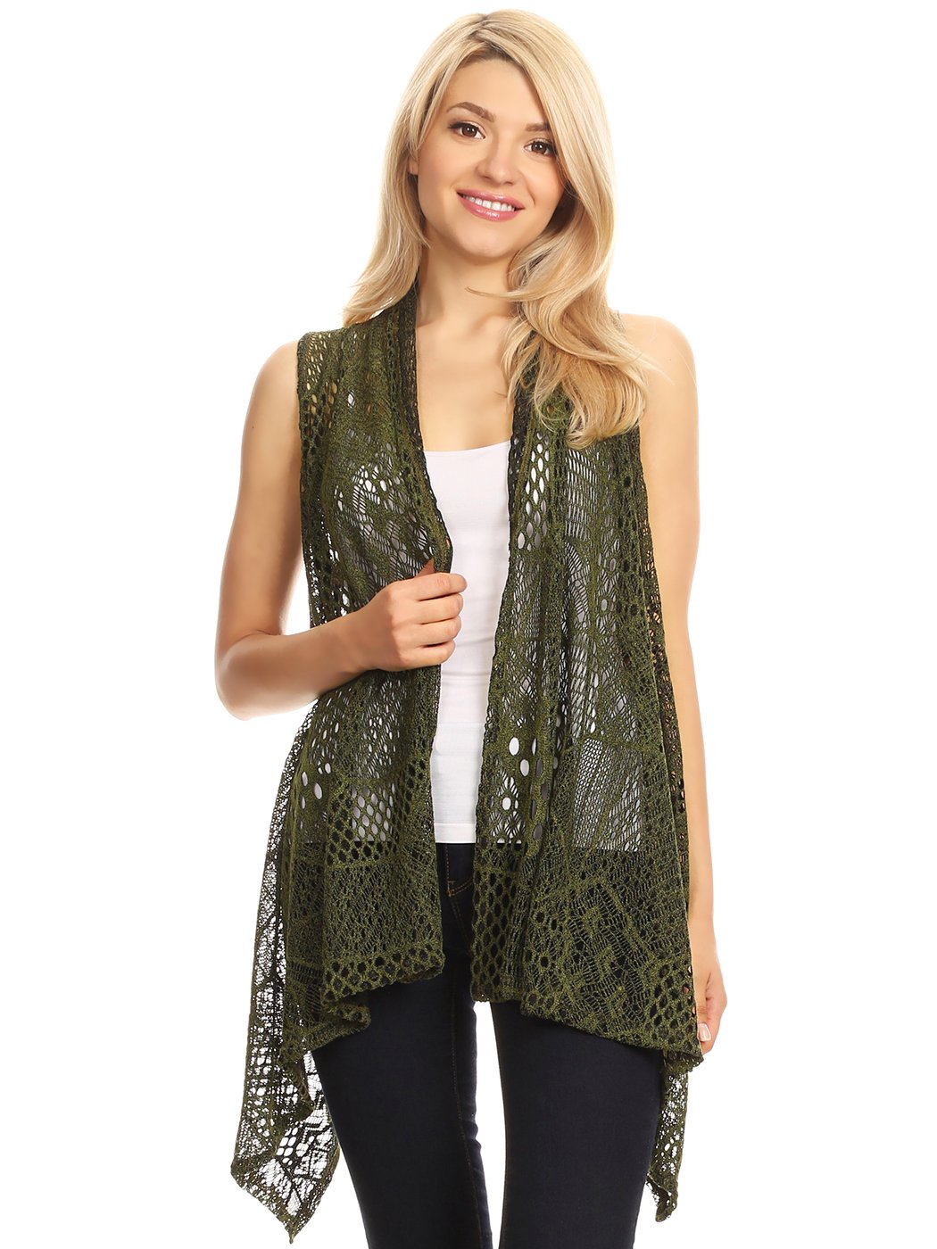 Anna-Kaci Women's Sleeveless Open Front Crochet Shawl Cardigan - Lightweight Bikini Cover Up, Beachwear, Summer Lace Knit Wrap for Pool, Vacation & Boho Fashion