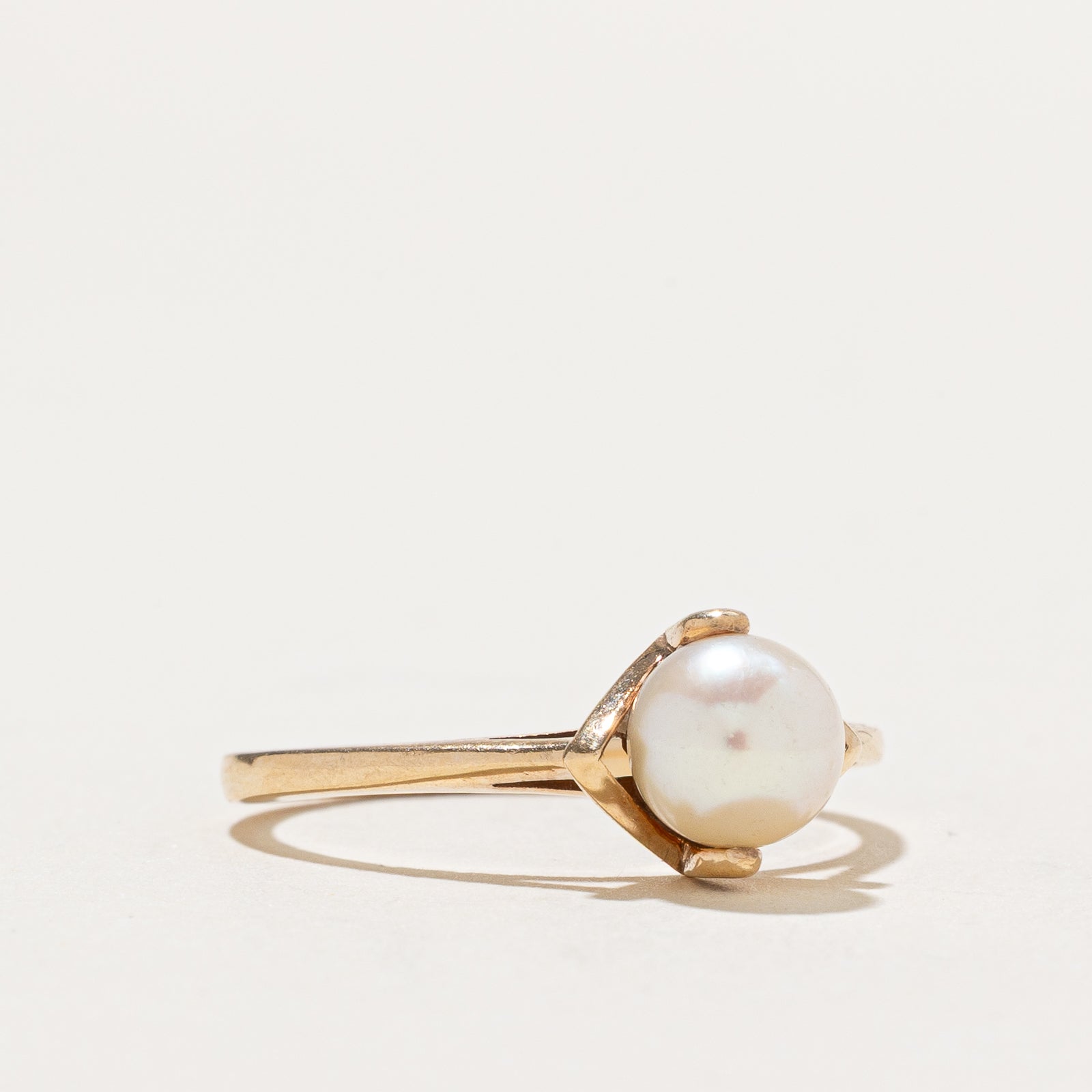 Solitaire Pearl Ring for Women - 14K Gold Plated Sterling Silver, Size 7 - Elegant Wedding, Engagement & Anniversary Jewelry Gift