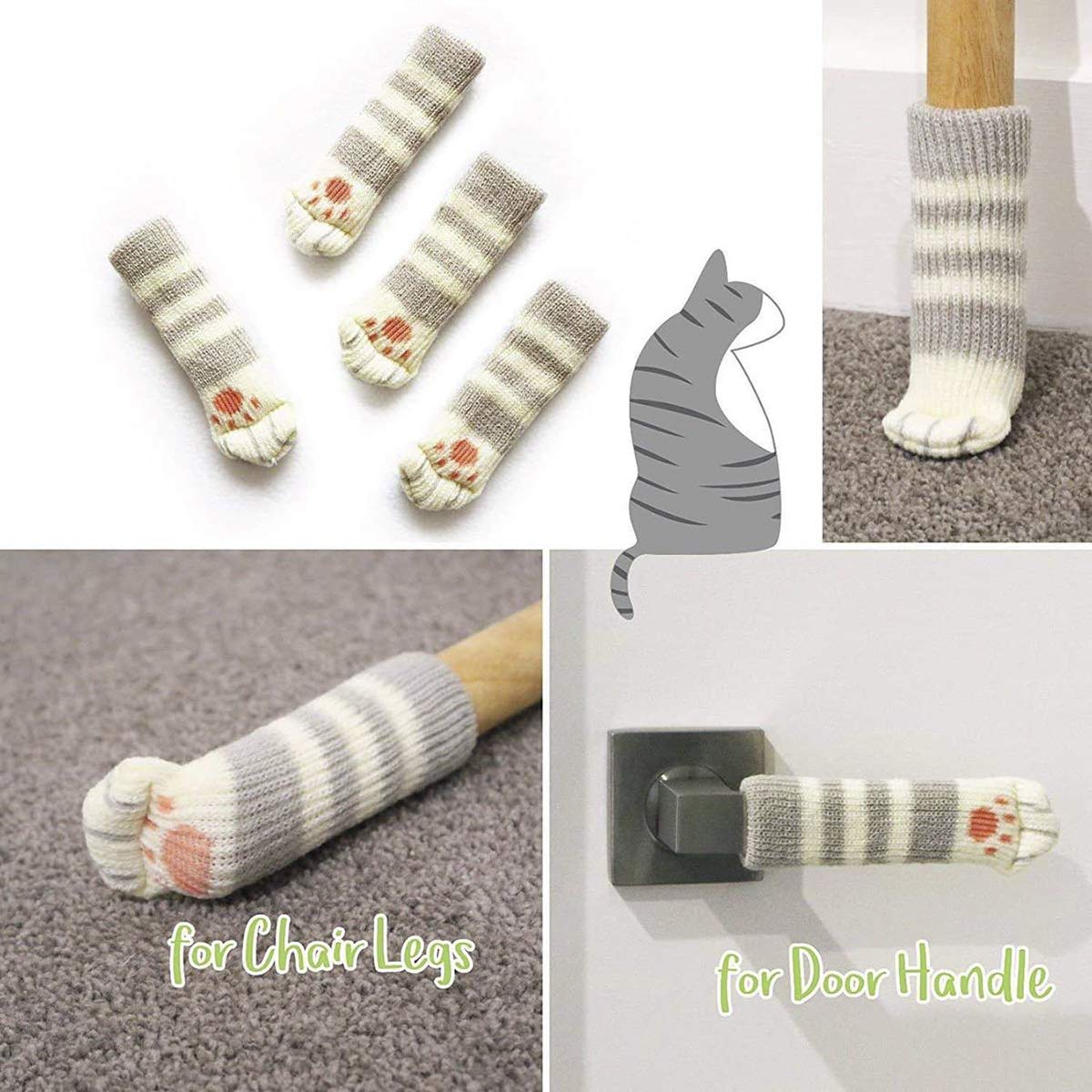 Co-link 24 Knitted Chair Socks with Cat Paw Design, 6 Pairs, Anti-Scratch & Noise-Proof, Floor Protectors for Chair Legs - Perfect for Hardwood Floors & Quiet Home Office Use