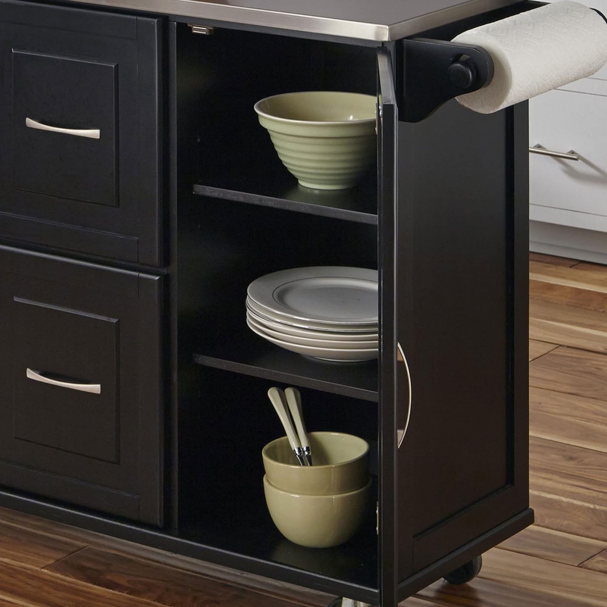 Homestyles Patriot Kitchen Cart in Black - Rolling Kitchen Island with Storage for Small Spaces, Perfect for Apartments, Dorms & Home Organization