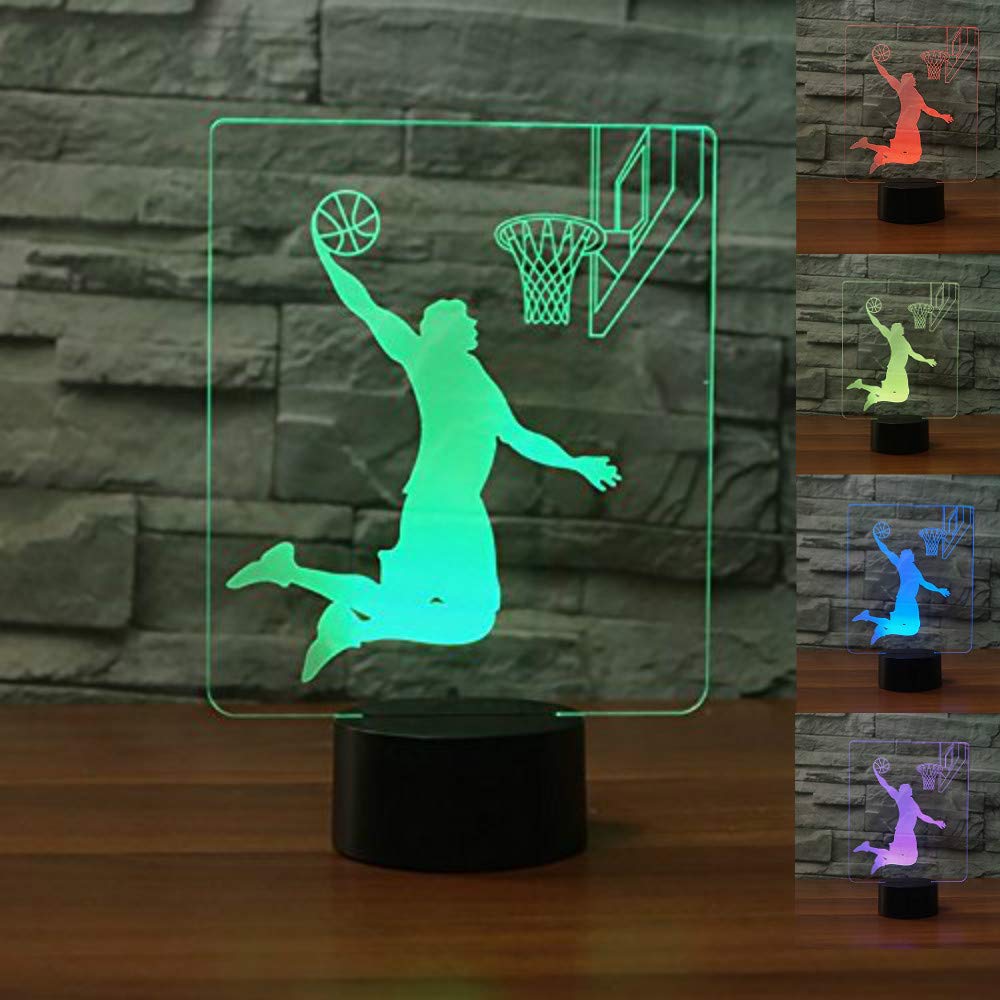 3D Basketball Night Light - 7 Color Changing LED Lamp with Touch Switch, USB Powered, Acrylic Base - Perfect for Kids Room Decor, Sports Fan Gifts & Bedside Table Lighting
