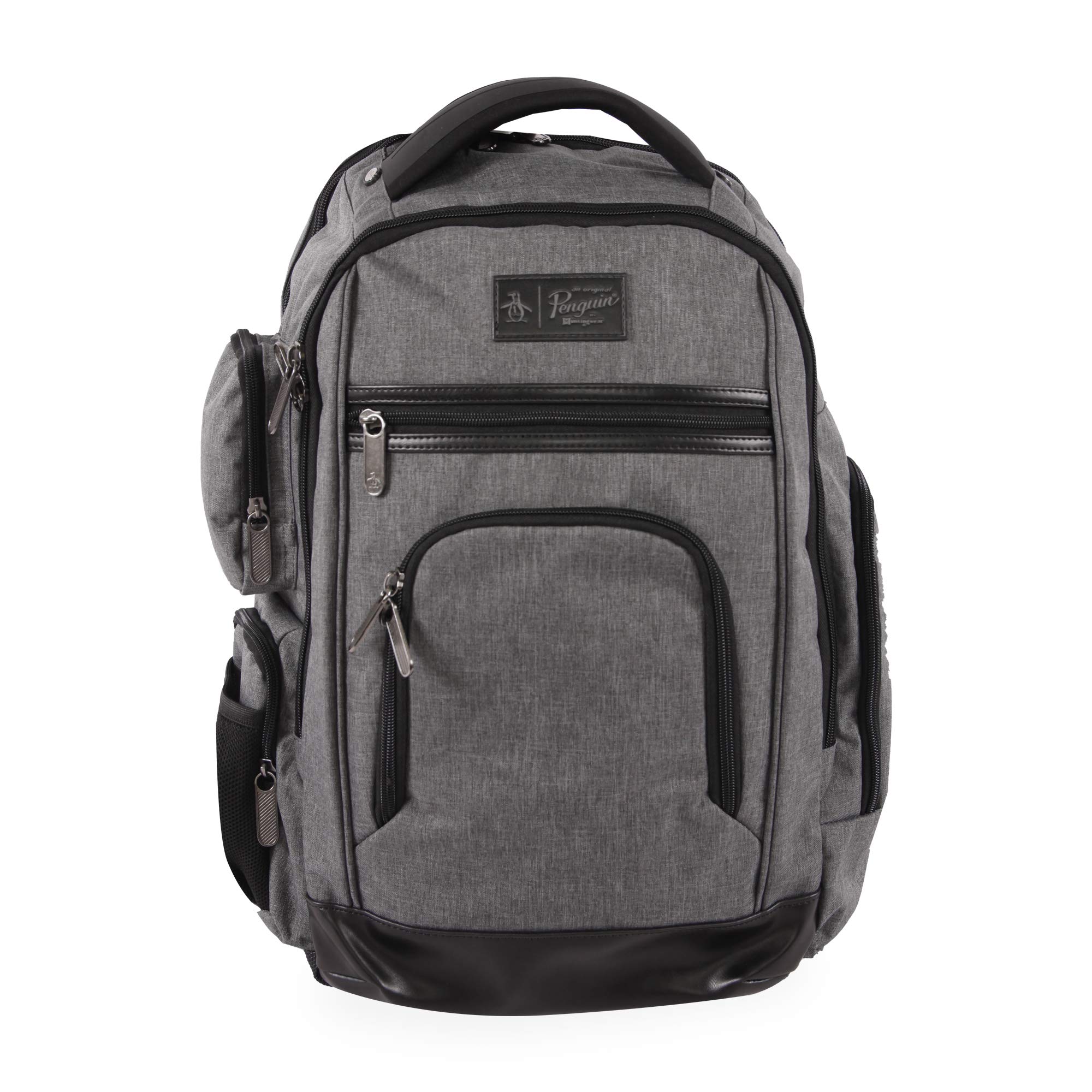Original Penguin Men's Fletcher Laptop Backpack 19 Inch - Grey Crosshatch Design for Work, Travel & College | Durable Water-Resistant Business Backpack with Laptop Compartment