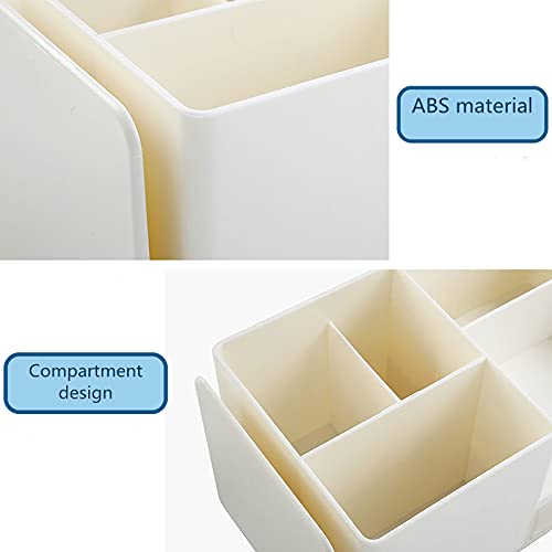 White Multifunctional Desk Organizer with Bookshelf & Drawer - Office Stationery & Makeup Storage Box, Small Grey - Perfect for Home Office, Study & Workspace Organization