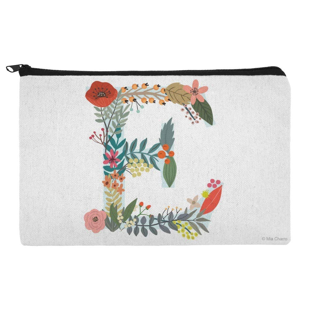 Floral Monogram Letter E Cosmetic Bag - Personalized Makeup Pouch Organizer for Travel, Gym & Daily Essentials | Waterproof & Durable