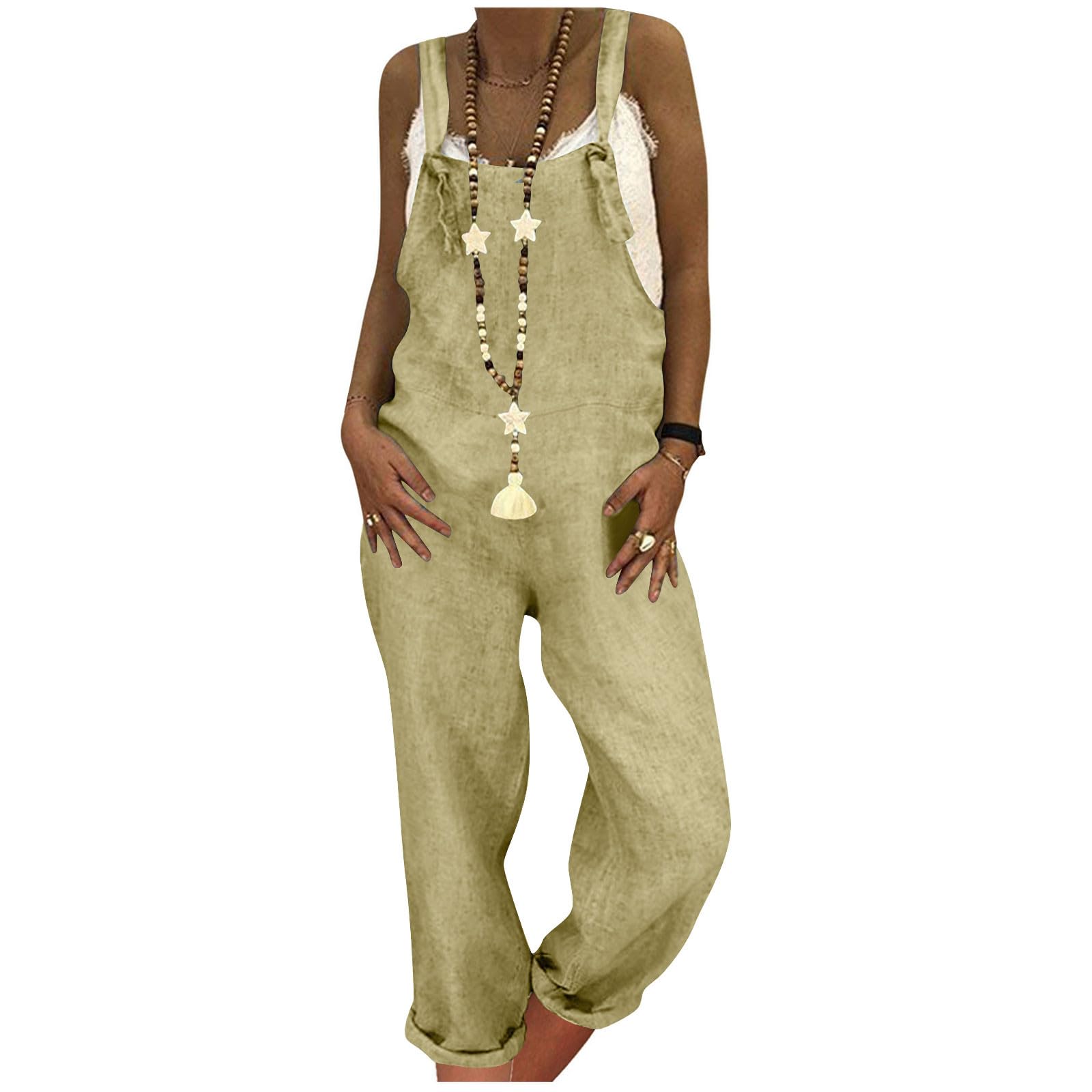 Women's Sleeveless Jumpsuit with Pockets - Casual Loose Romper for Summer Outings