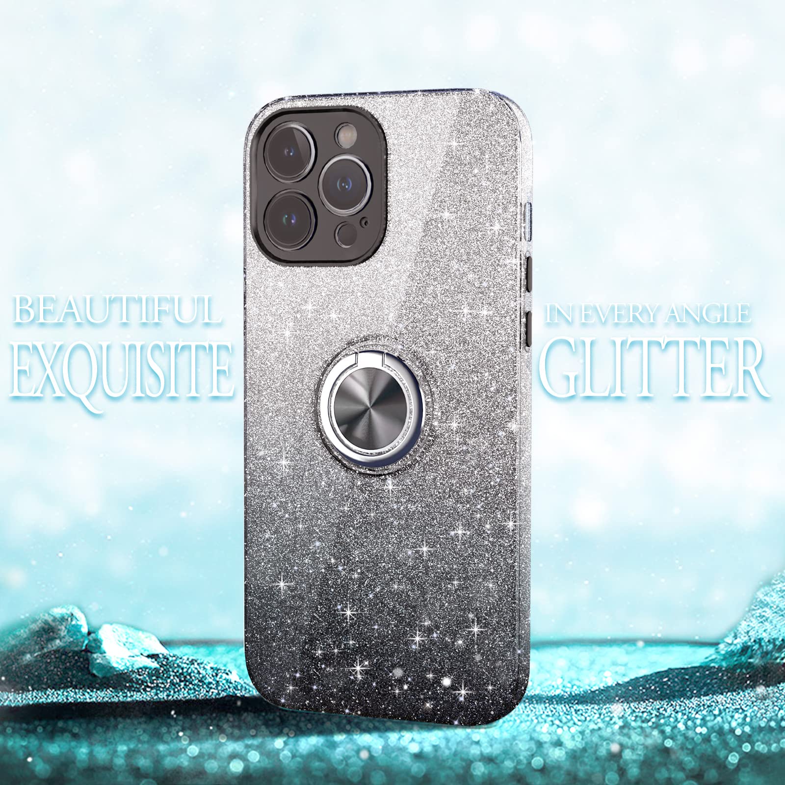 Slim Glitter Sparkly Case with 360° Ring Holder & Kickstand for iPhone 12 Pro Max 6.7