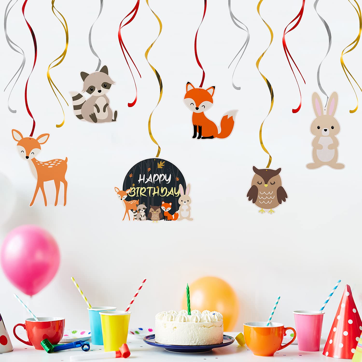 Woodland Creatures Birthday Streamers - 12pcs Jungle Party Decor for Kids