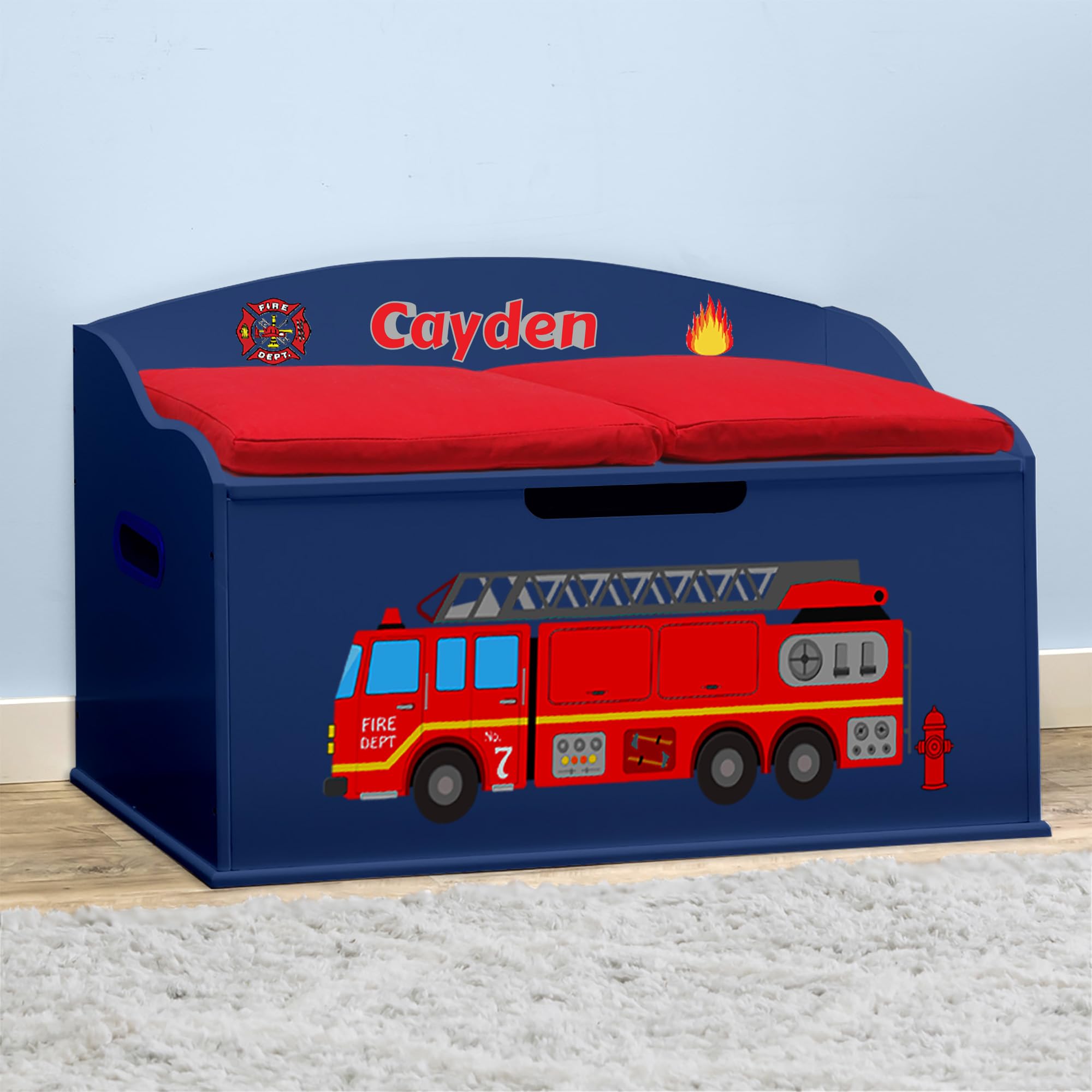 DIBSIES Personalized Firetruck Toy Storage Box - Blue Creative Kids Room Organizer for Toys, Books & Playroom Decor - Perfect for Toddlers & Children's Bedroom Organization
