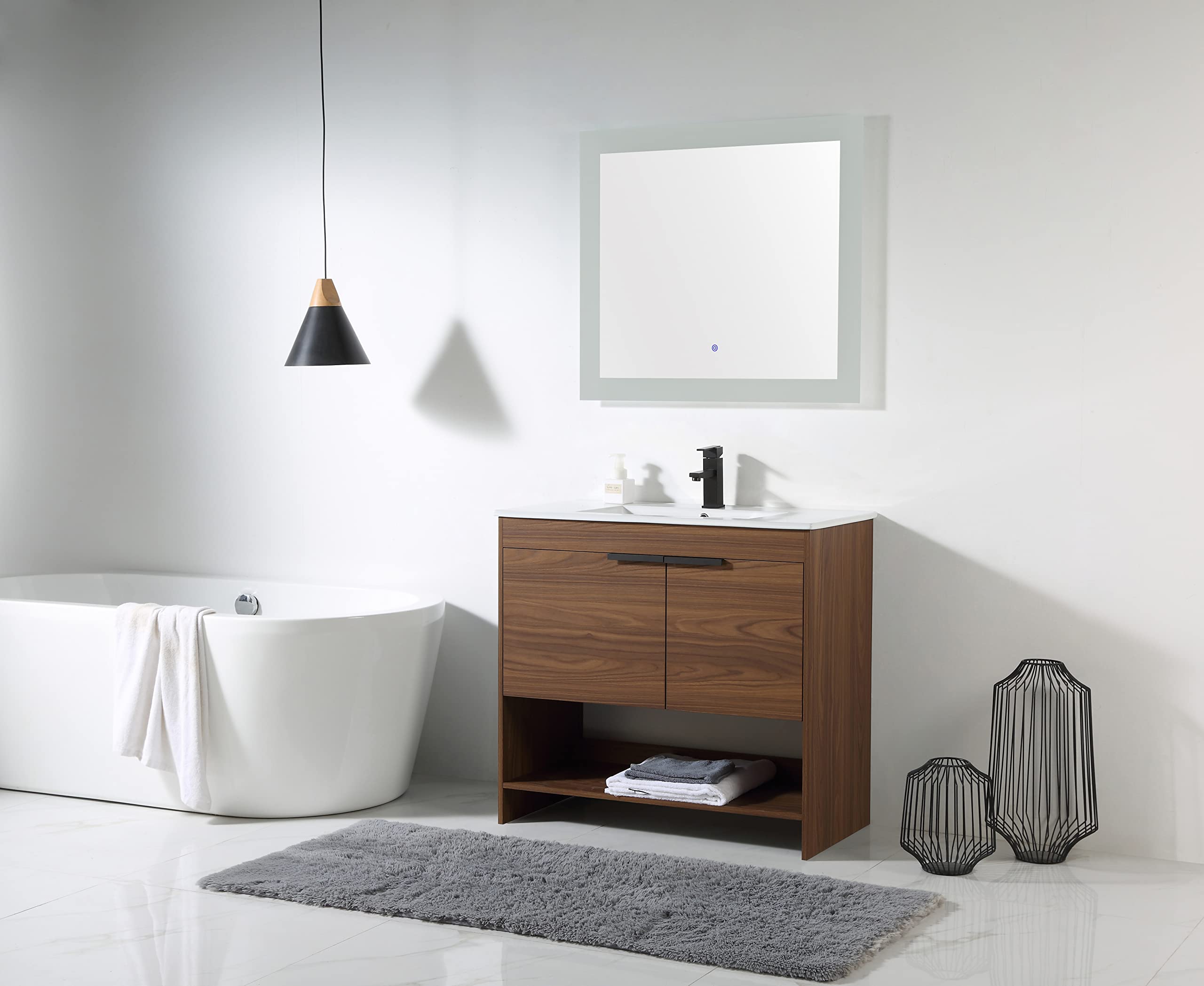 Fine Fixtures Phoenix 36 Inch Modern Bathroom Vanity with Sink - Soft-Close Doors & Storage Drawers - Durable Walnut Vanity for Small Bathrooms (Full Assembly Required) - Perfect for Apartments, Guest Bathrooms & Powder Rooms