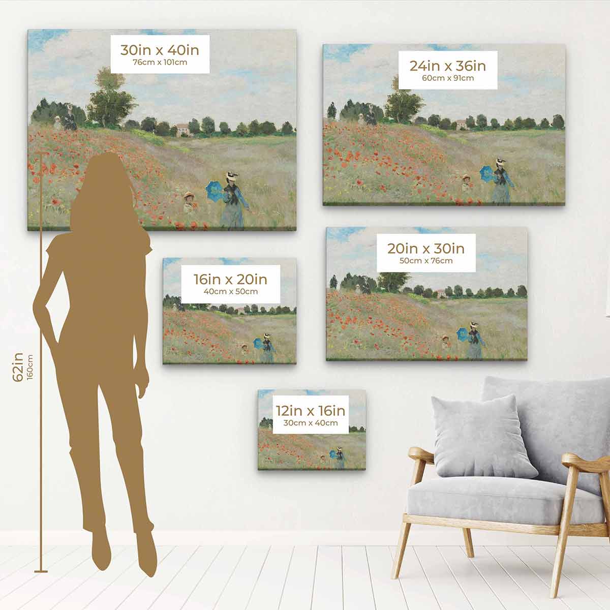 Blue Poppies Wall Art Canvas Print - Modern Floral Home Decor for Living Room, Bedroom & Office (6119)