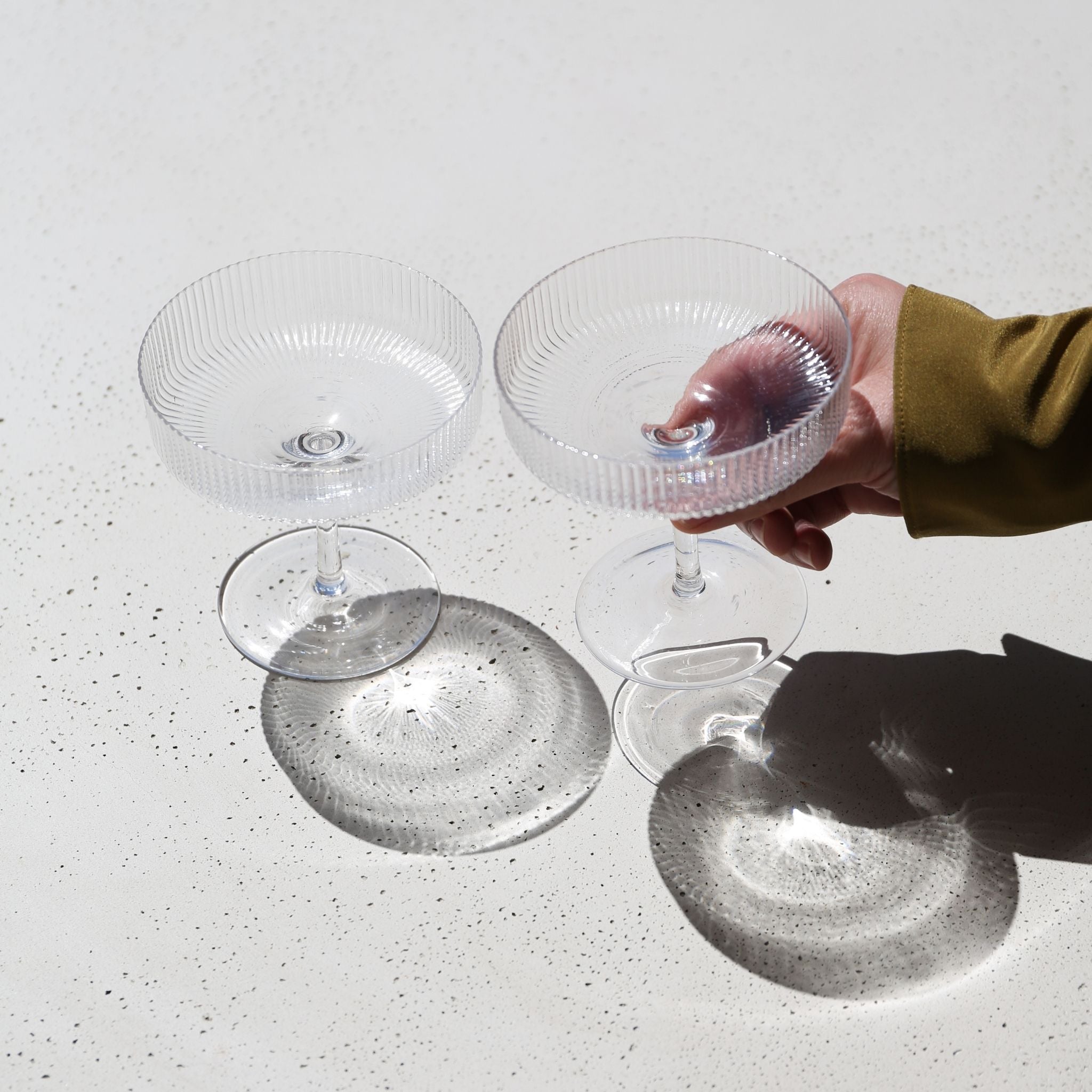 FERM LIVING Ripple Cocktail Glass Champagne Saucers - Set of 2 Clear Crystal Stemware for Champagne, Cocktails & Wine - Perfect for Weddings, Parties & Elegant Home Bar Decor