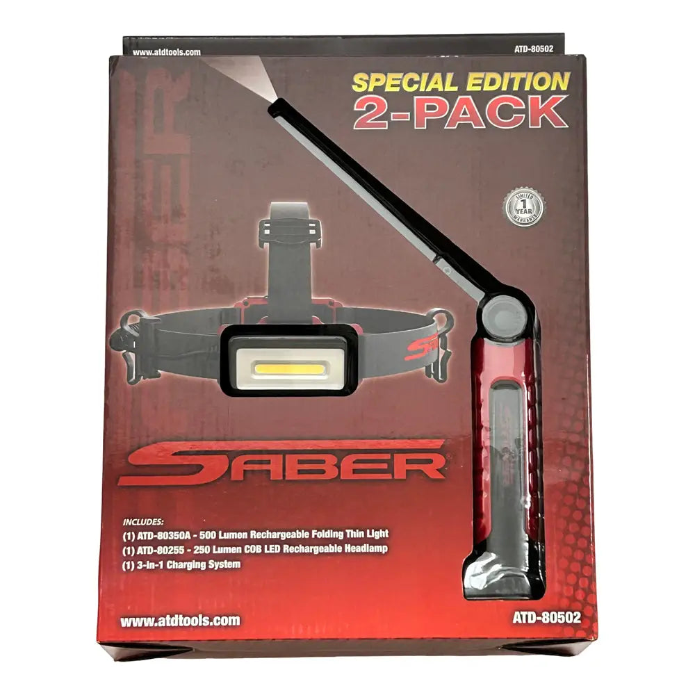 ATD 80502 Rechargeable LED Headlamp and Hand Light Bundle - Bright 300 Lumen Waterproof Headlight with Adjustable Strap for Camping, Hiking, Running & Emergency Use