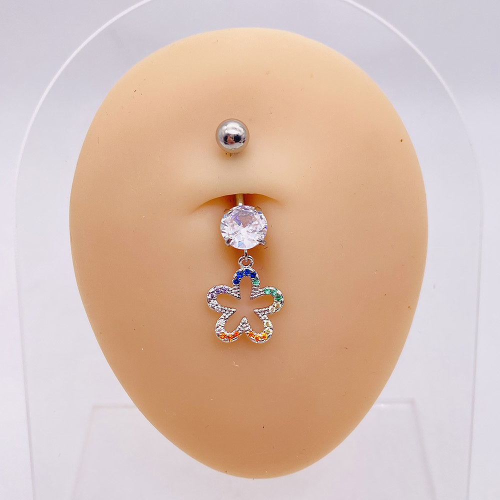 14G Hypoallergenic Flower Feather Belly Button Ring - Surgical Steel Navel Piercing Jewelry for Women | Perfect for Summer Beach, Pool Parties & Boho Fashion