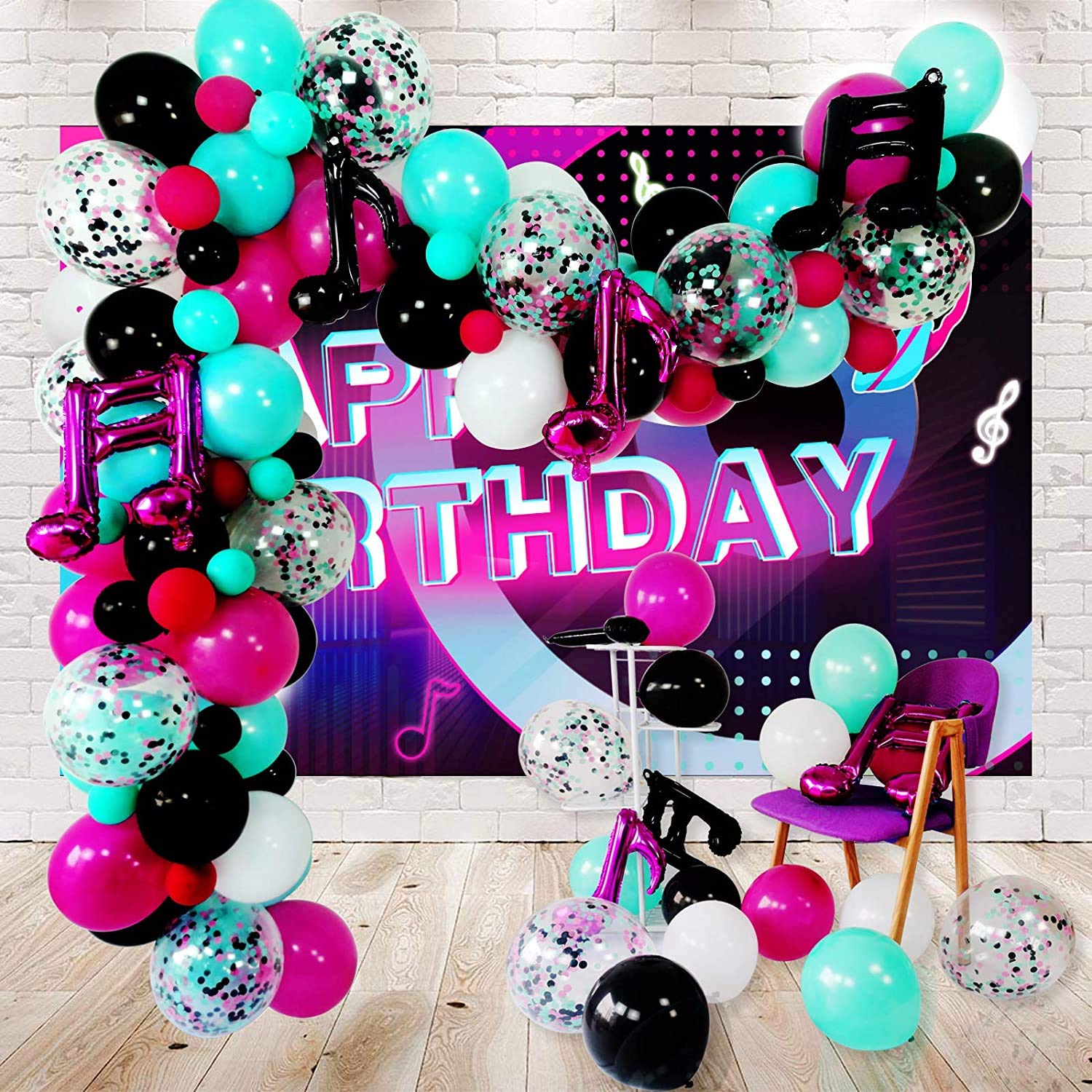 TikTok Party Decorations - Black Rose & Red Music Note Foil Balloons for Birthday, Baby Shower & Music Themed Events | TikTok Birthday Party Supplies for Social Media Celebrations