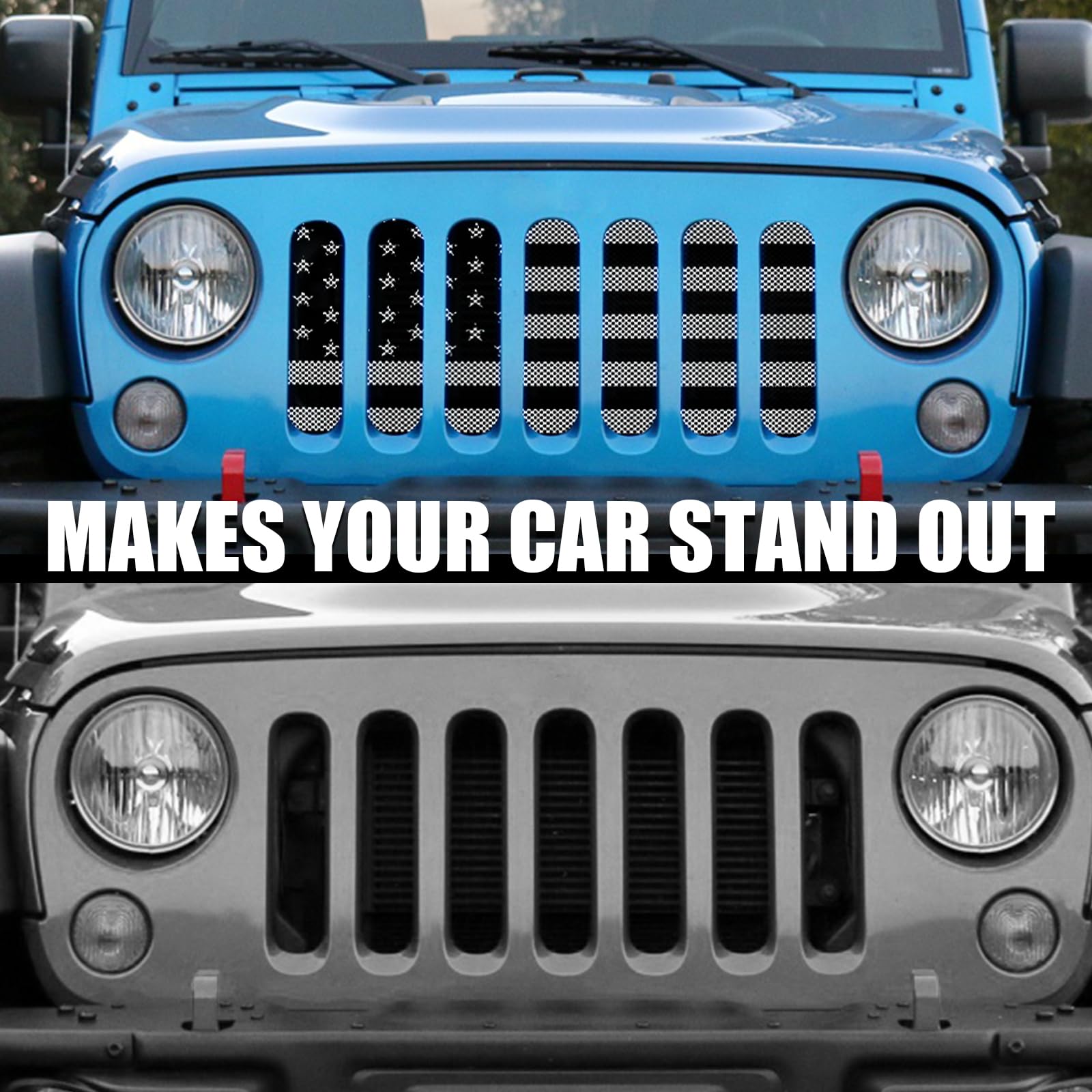 Moveland Aluminum Alloy Front Grill Insert with US Flag Design - Compatible with 2007-2018 Jeep Wrangler JK & JKU Models | Durable Mesh Screen for Off-Road Protection & Patriotic Style Upgrade