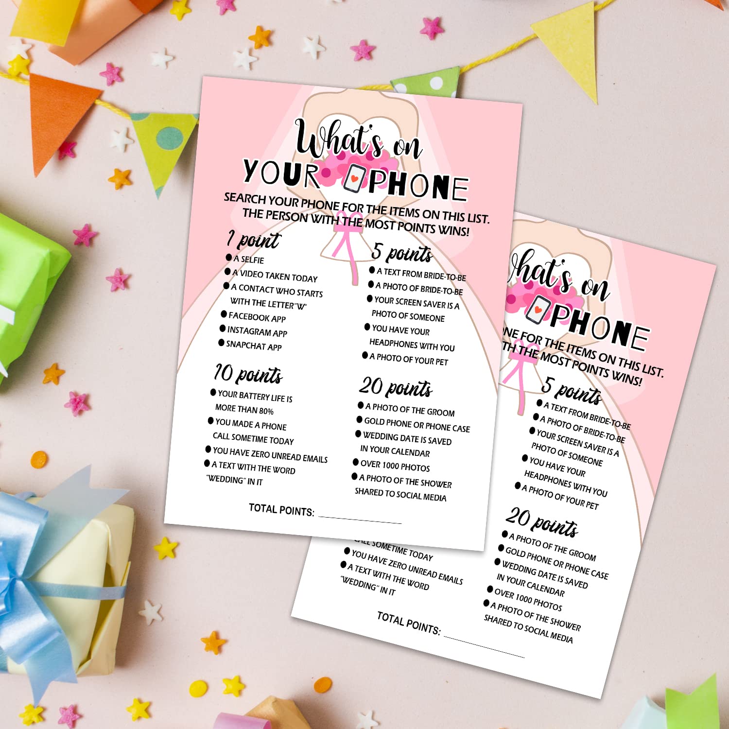 What's On Your Phone - Bridal Shower & Bachelorette Party Game with 20 Cards, Fun Wedding Shower Decorations for Girls' Night & Bridal Party Activities