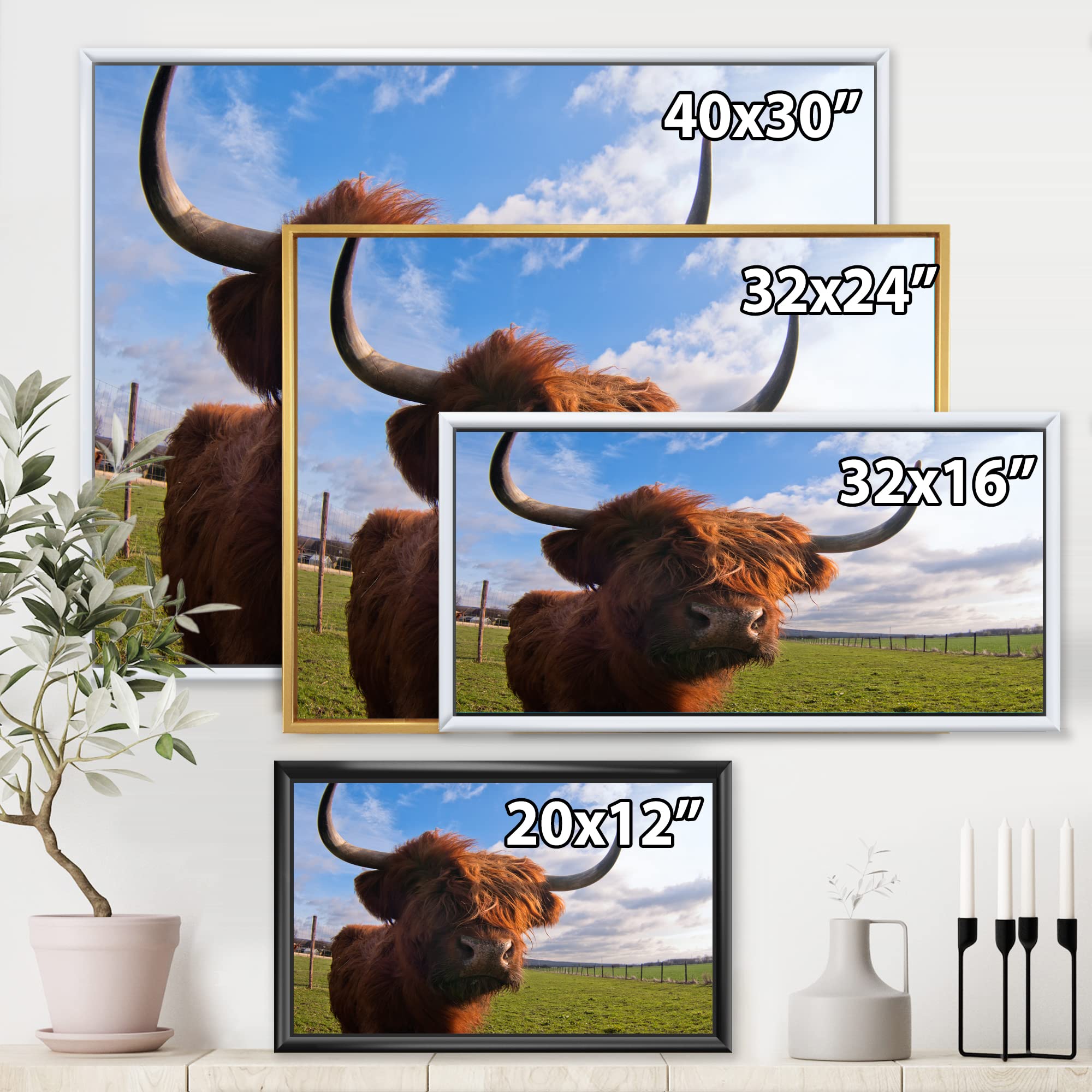 DesignQ Yak Portrait Framed Canvas Wall Art Print - Farmhouse Decor for Living Room, Bedroom & Office