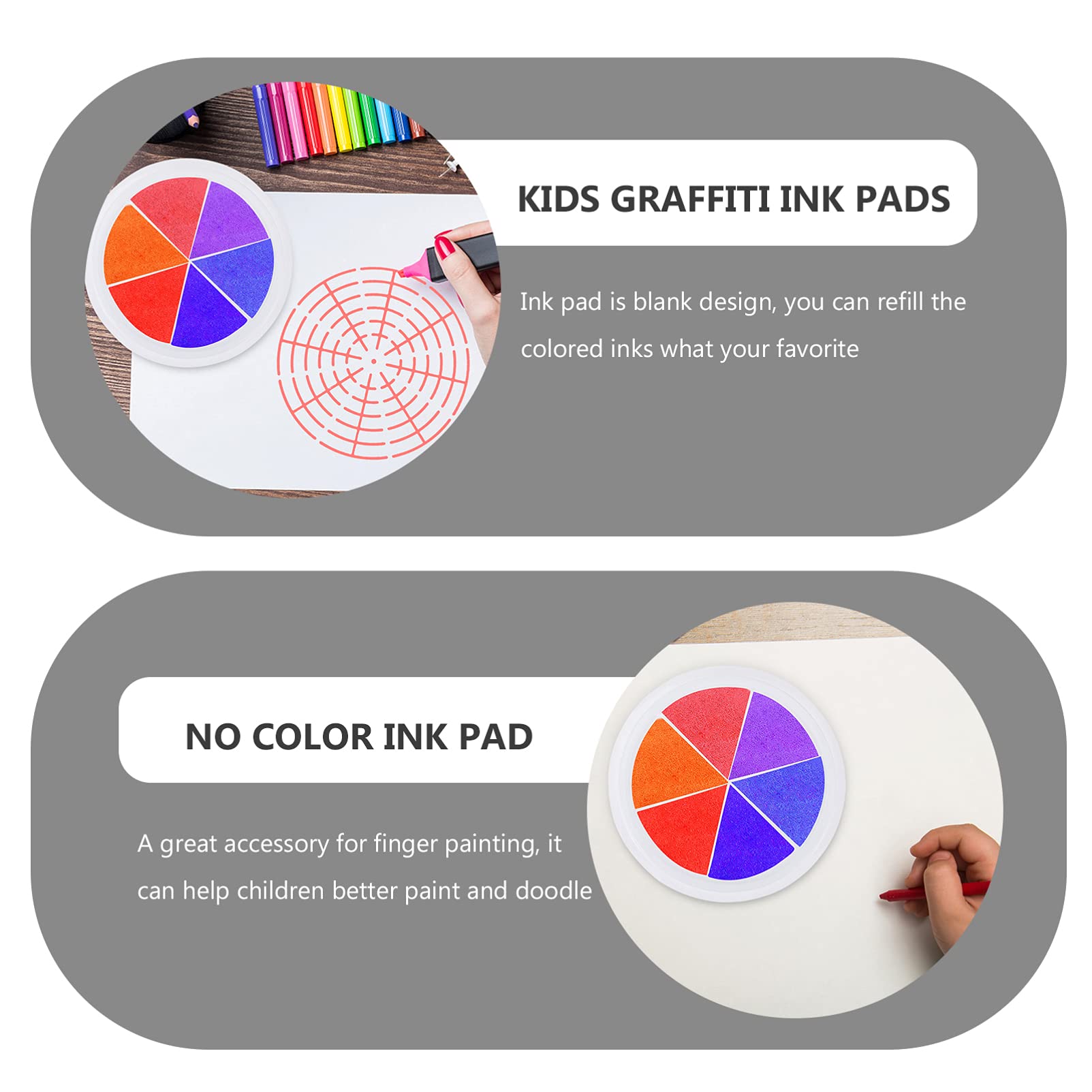 EXCEART 10-Pack Jumbo Blank Ink Pads for Finger Painting & Stamping - Round Colorless Rubber Oil Stamp Pads for Kids, DIY Crafts, Scrapbooking & Art Projects