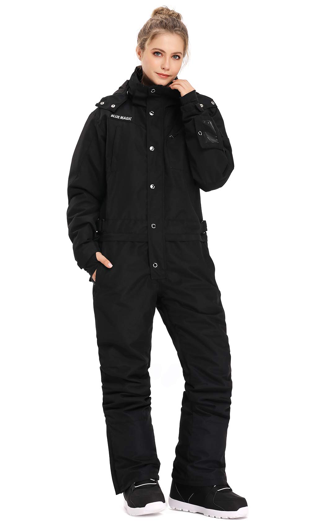 Bluemagic Women's Waterproof Snowsuit One-Piece Ski Suit - Winter Snowboarding Jumpsuit with Hood for Skiing, Snowboarding & Outdoor Activities