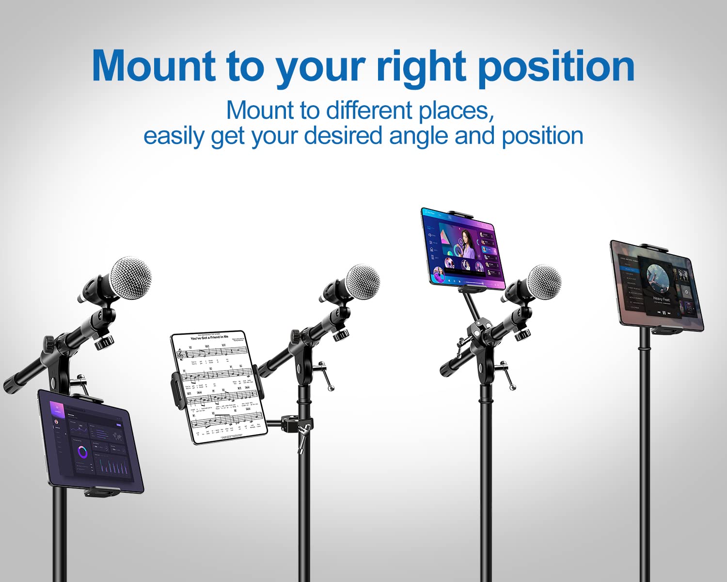Elitehood Aluminum iPad Holder for Mic Stand - 360° Swivel & Tilt Adjustable Side Mount Tablet Holder for 4-13