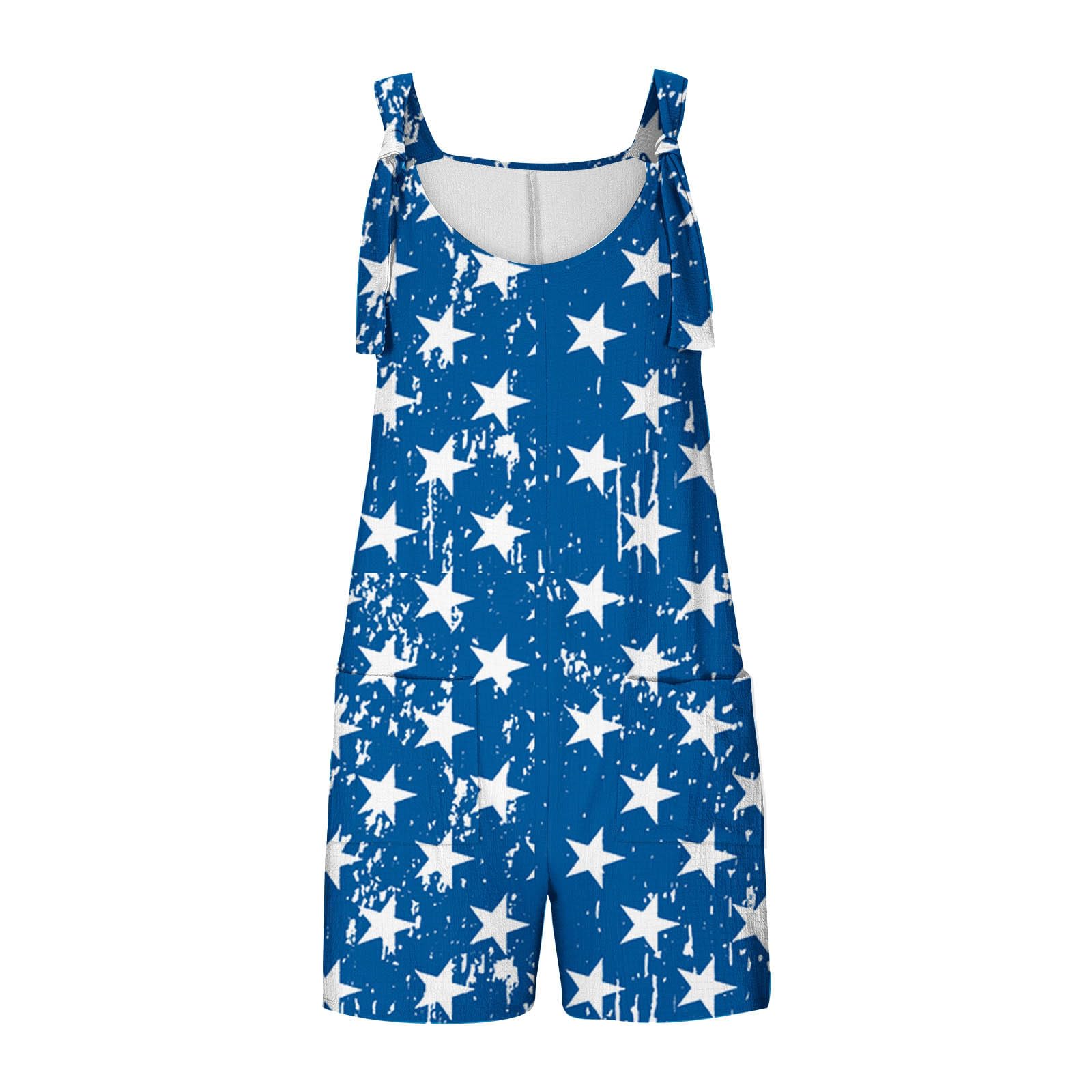 Women's American Flag Romper Jumpsuit - Sleeveless Summer Shortalls for 4th of July, Patriotic Overalls 2024 | Perfect for BBQ Parties, Beach Outings & Independence Day Celebrations