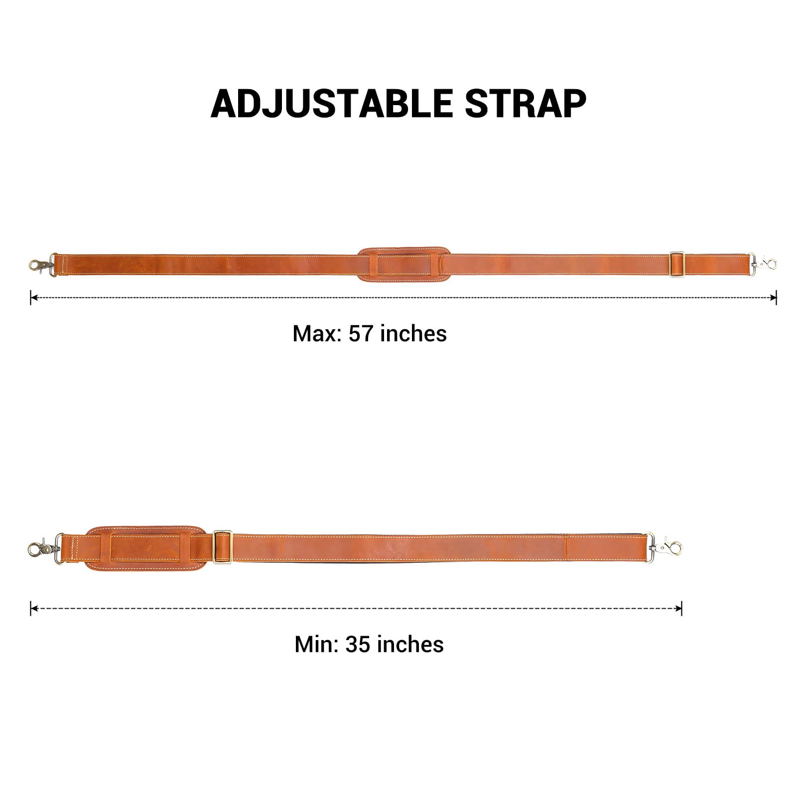 Genuine Leather Adjustable Shoulder Strap for Bags - Duffel, Crossbody, Laptop & Briefcase - Brown
