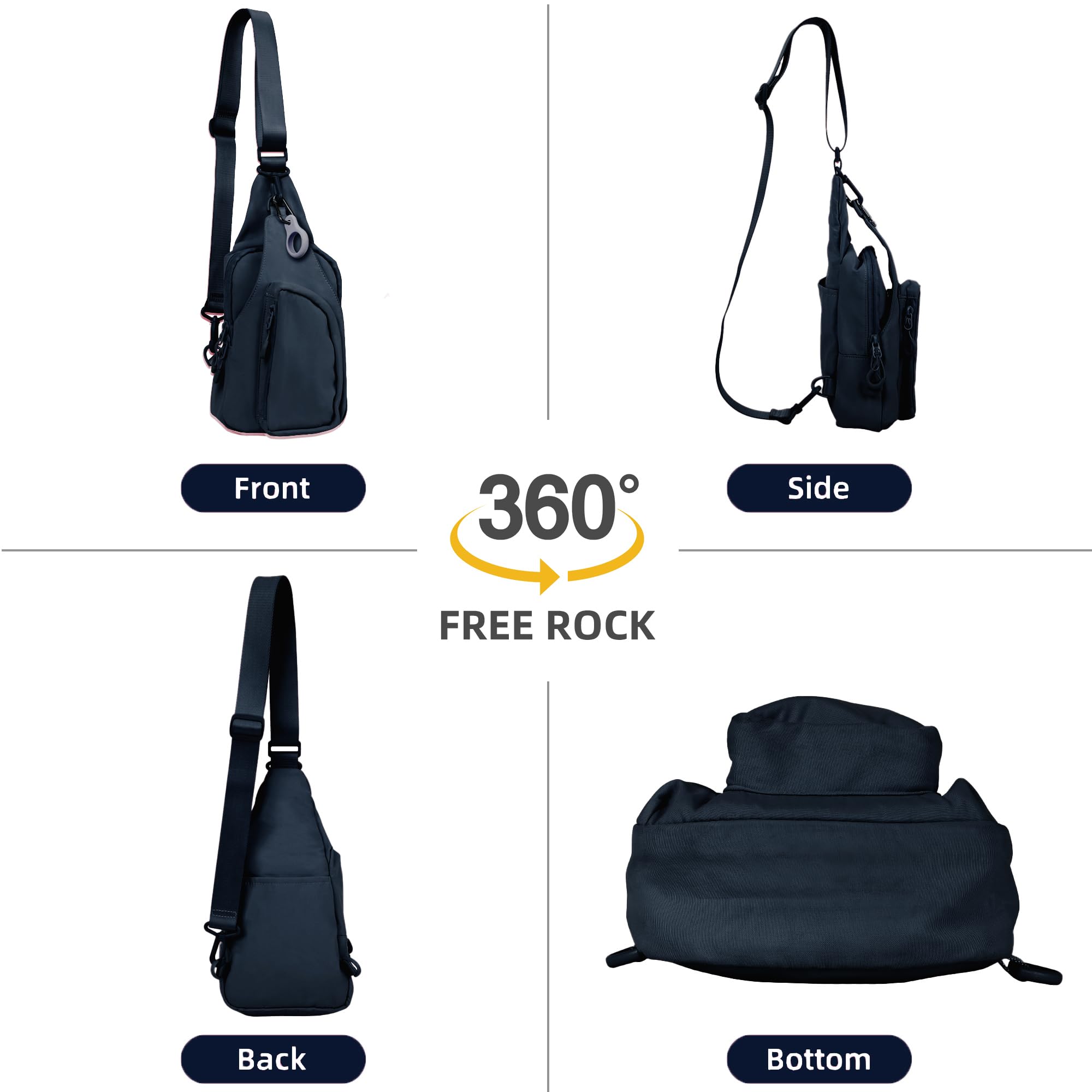 FREE ROCK Mini Crossbody Sling Bag - Nylon Hiking Backpack for Women & Men (Black) - Perfect for Outdoor Adventures & Travel