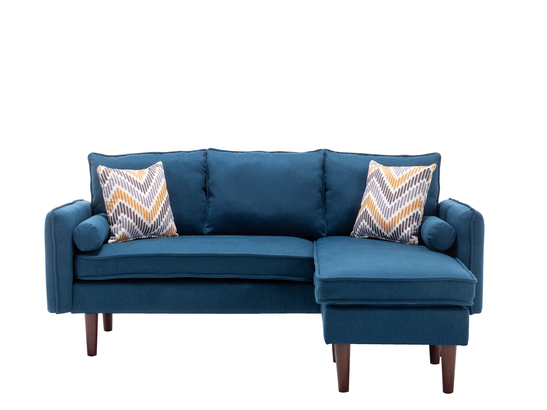 Lilola Home Mia Blue Sectional Sofa with Chaise Lounge, USB Charging Ports & Throw Pillows - Modern Living Room Furniture for Small Spaces & Apartments