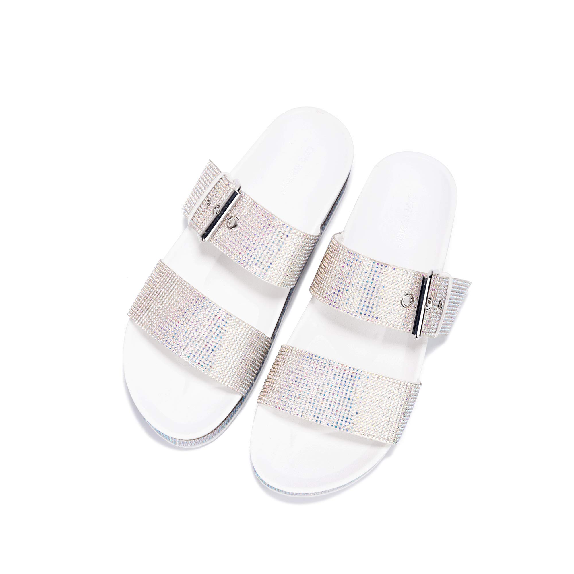 Cape Robbin Women's Praise Platform Strappy Rhinestone Sandals - Comfortable Flat Slip-On Flatform Sandals for Casual Wear, Beach, and Summer Outfits