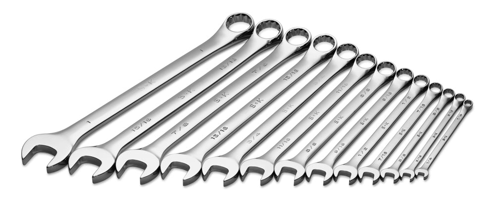 13-Piece 12-Point Fractional Long Combination Chrome Wrench Set - Perfect for Automotive Repair, Plumbing, and DIY Projects