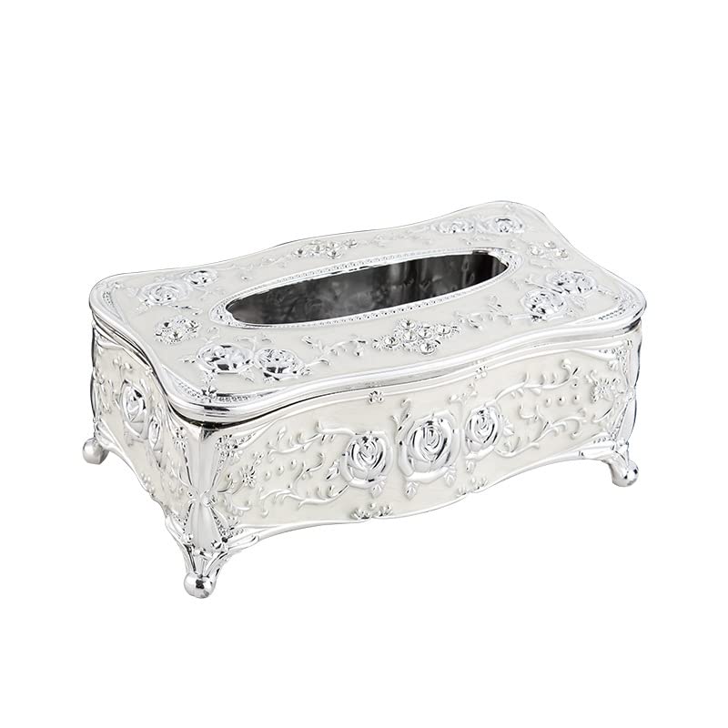 Premium Diamond Tissue Box Holder - Silver White Luxury Napkin Dispenser for Kitchen, Bathroom & Living Room | Stylish Home Decor & Practical Tissue Storage Solution