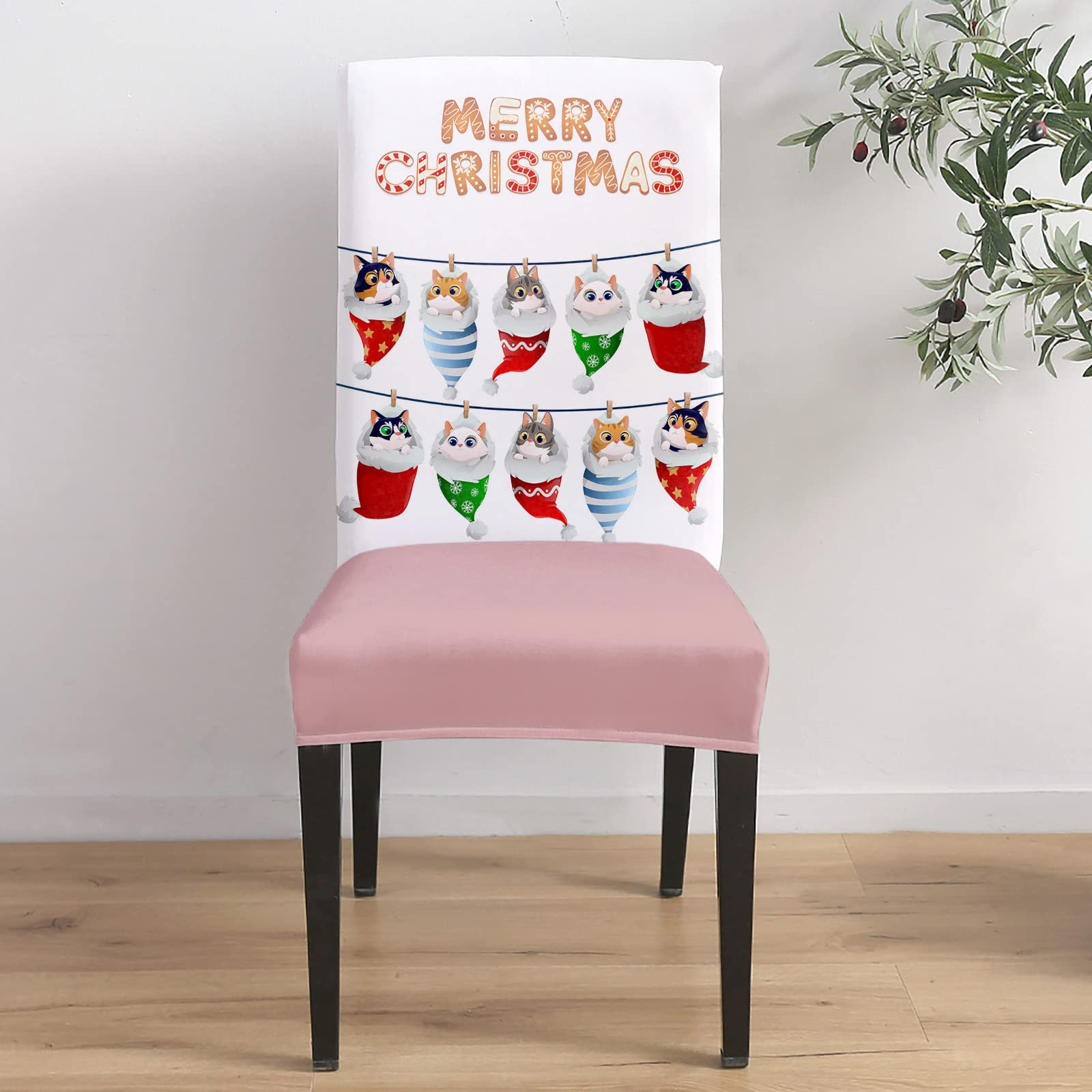 4-Pack Christmas Cat Stretch Chair Covers - Washable Dining Room Slipcovers with Cute Cartoon Animals for Kitchen, Hotel & Restaurant | Holiday Decor & Home Dining Protection