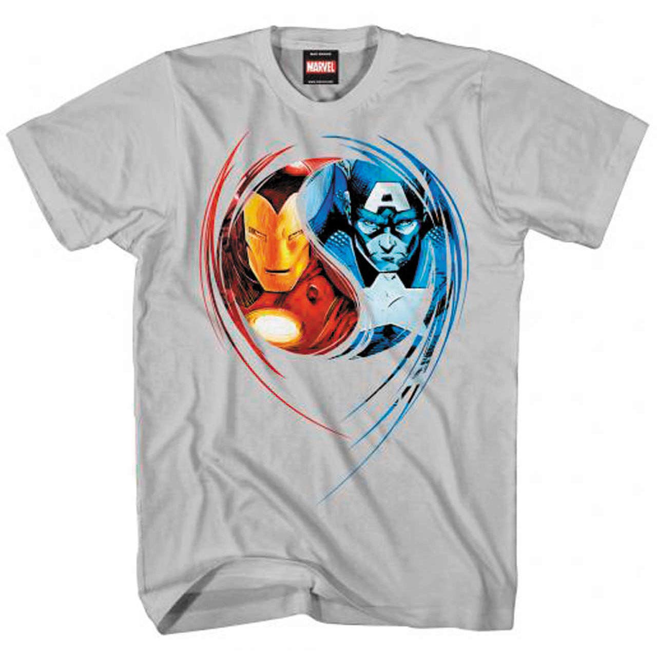 Captain America & Iron Man Dual Nature Grey T-Shirt - Marvel Superhero Graphic Tee for Men - Casual Wear & Comic Con Cosplay