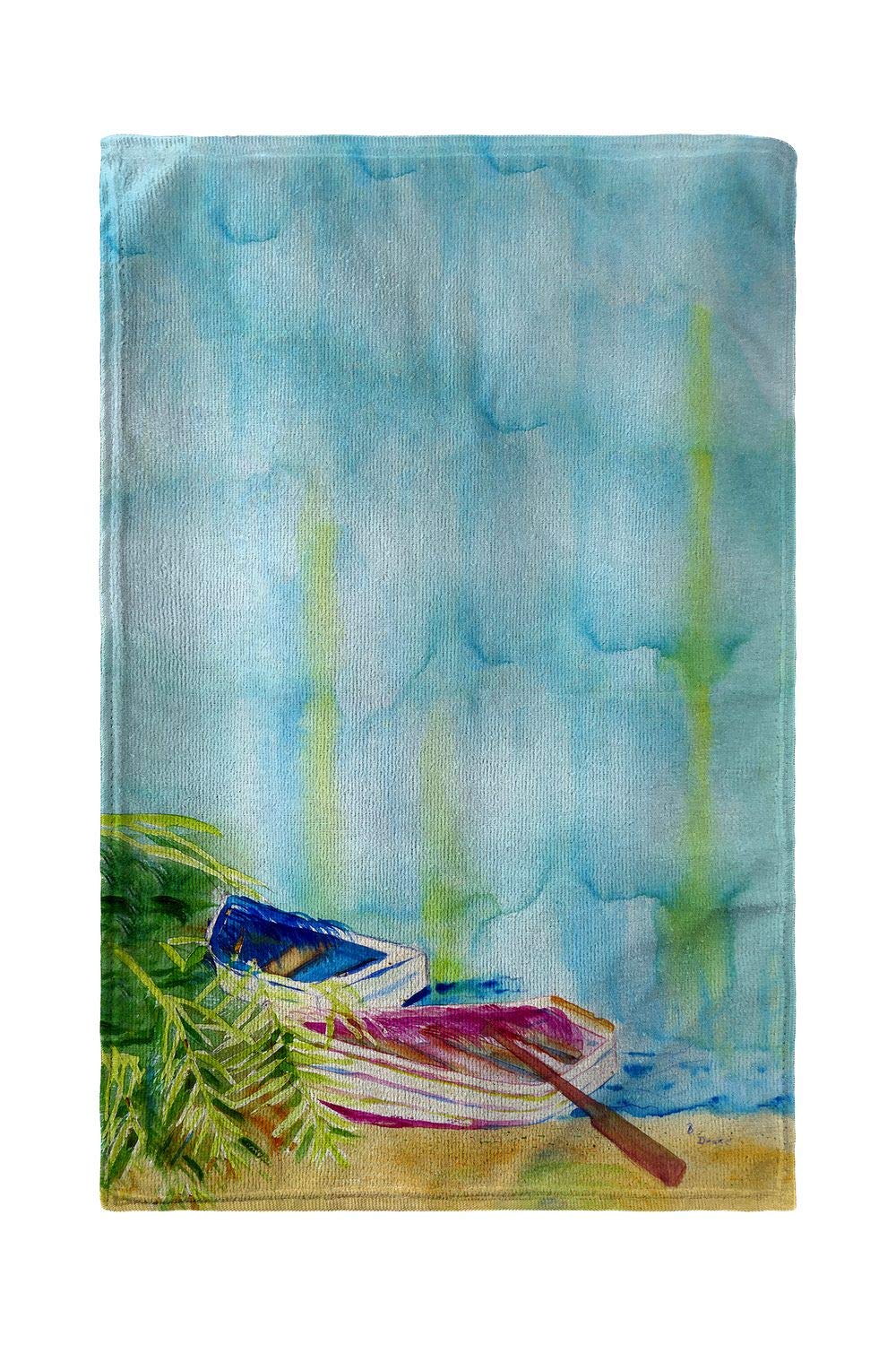 Betsy Drake Watercolor Rowboats Kitchen Towel - Absorbent Cotton Dish Towel with Decorative Floral Design - Perfect for Drying Dishes, Hand Wiping & Farmhouse Kitchen Decor