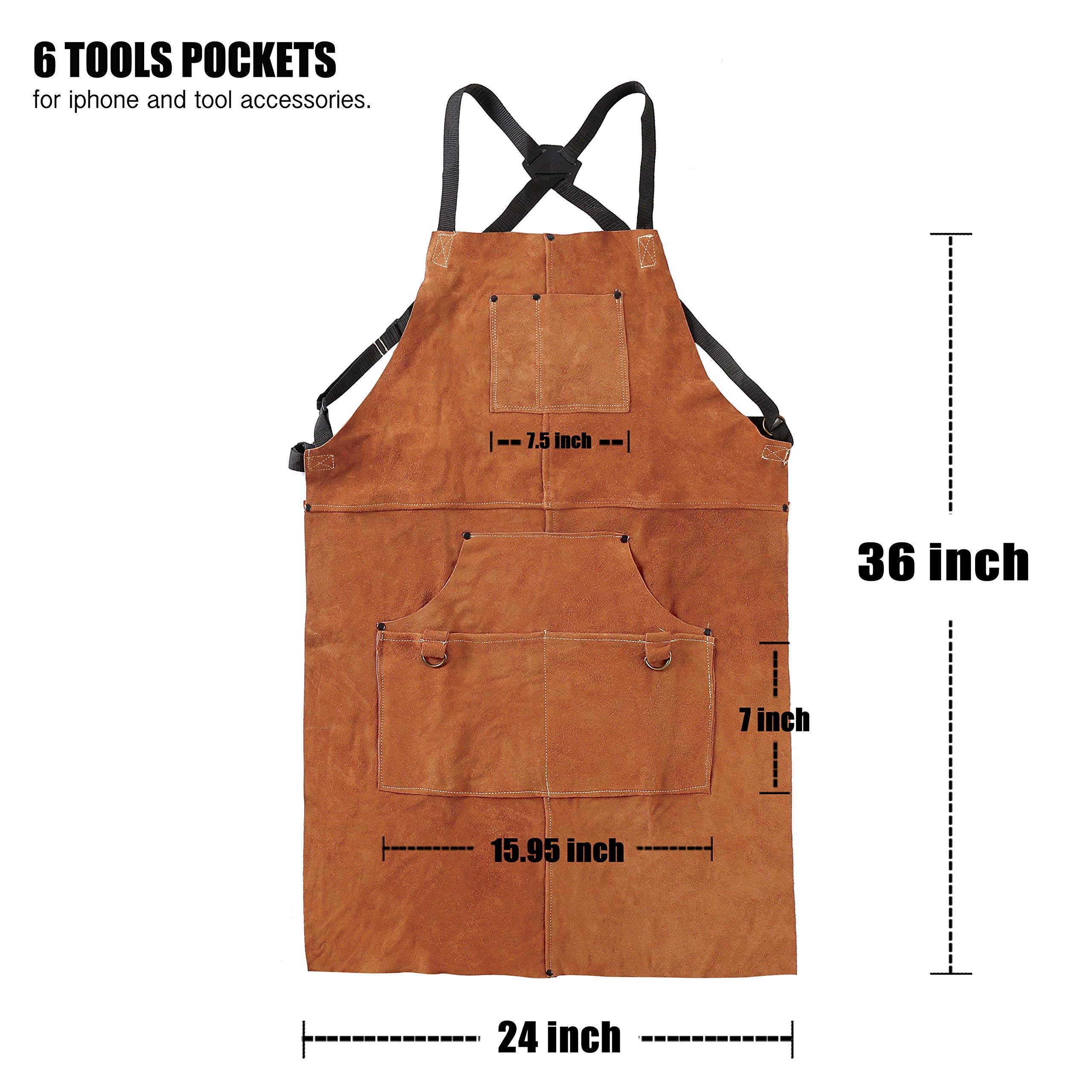 Heavy Duty Leather Welding Apron with Spats - Heat & Flame Resistant Workwear - Adjustable M to XXXL for Men & Women - Perfect for Metalworking, Blacksmithing & DIY Welding Projects