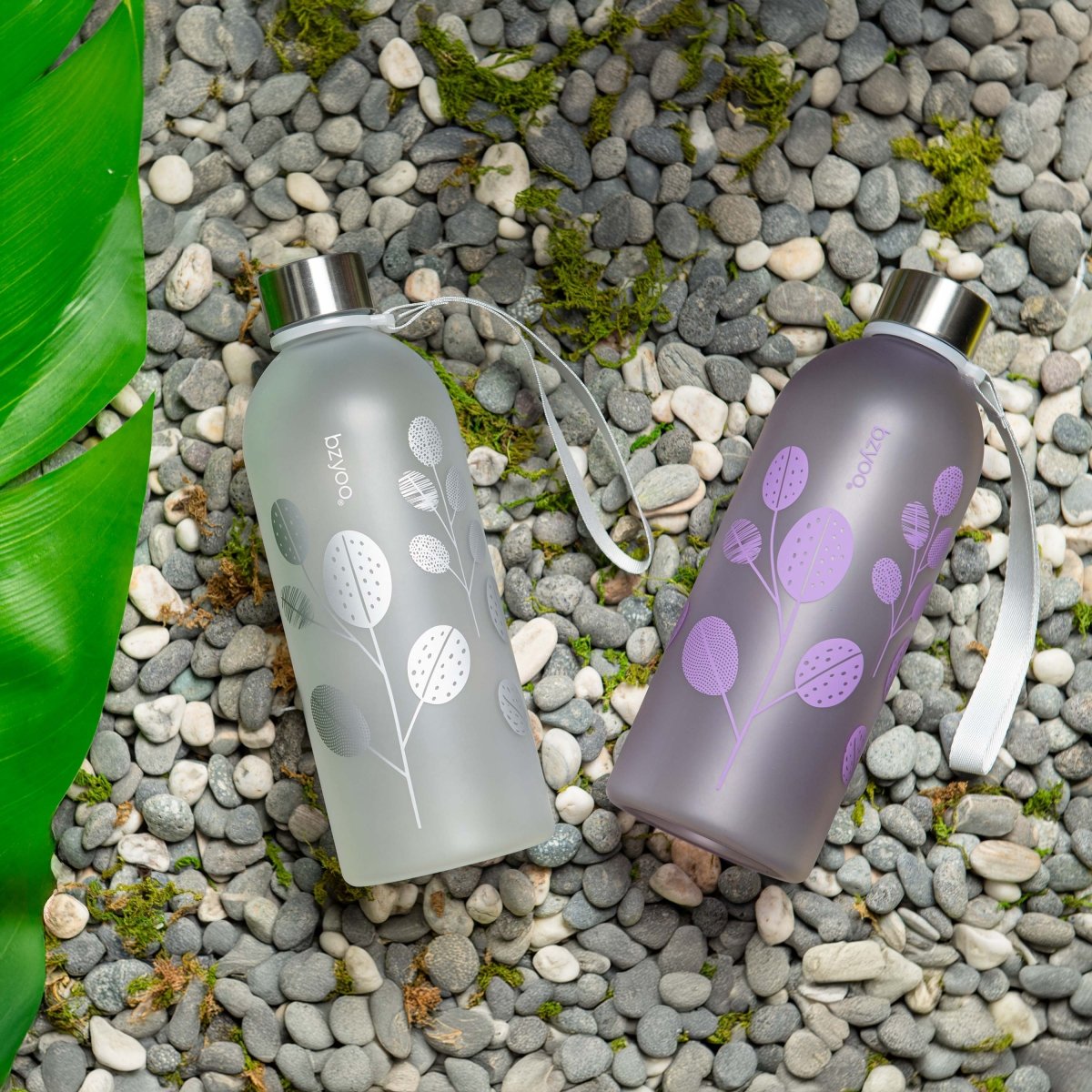 32oz Time Marker Tritan Water Bottle with Carrying Strap - Leaf Silver | Leak Proof BPA Free Sports Water Bottle for Gym, Hiking, Workout & Outdoor Activities