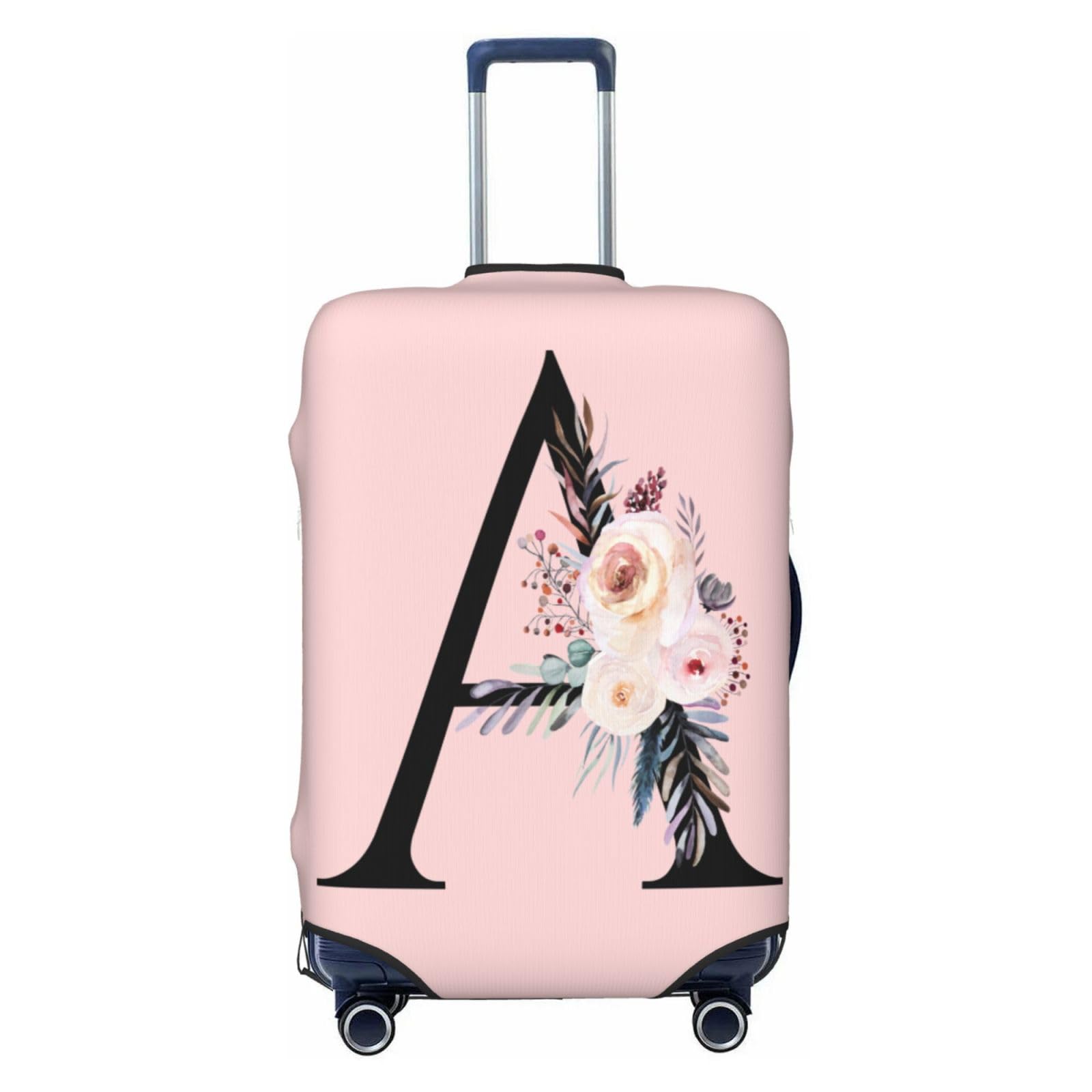 Cute Pink Spandex Suitcase Cover with Black Letter A & Boho Floral Design - Anti-Scratch, Dust-Proof Washable Luggage Protector for Kids & Adults (Fits 18-21 Inch Bags) - Perfect for Travel, Airplane Trips & Suitcase Protection